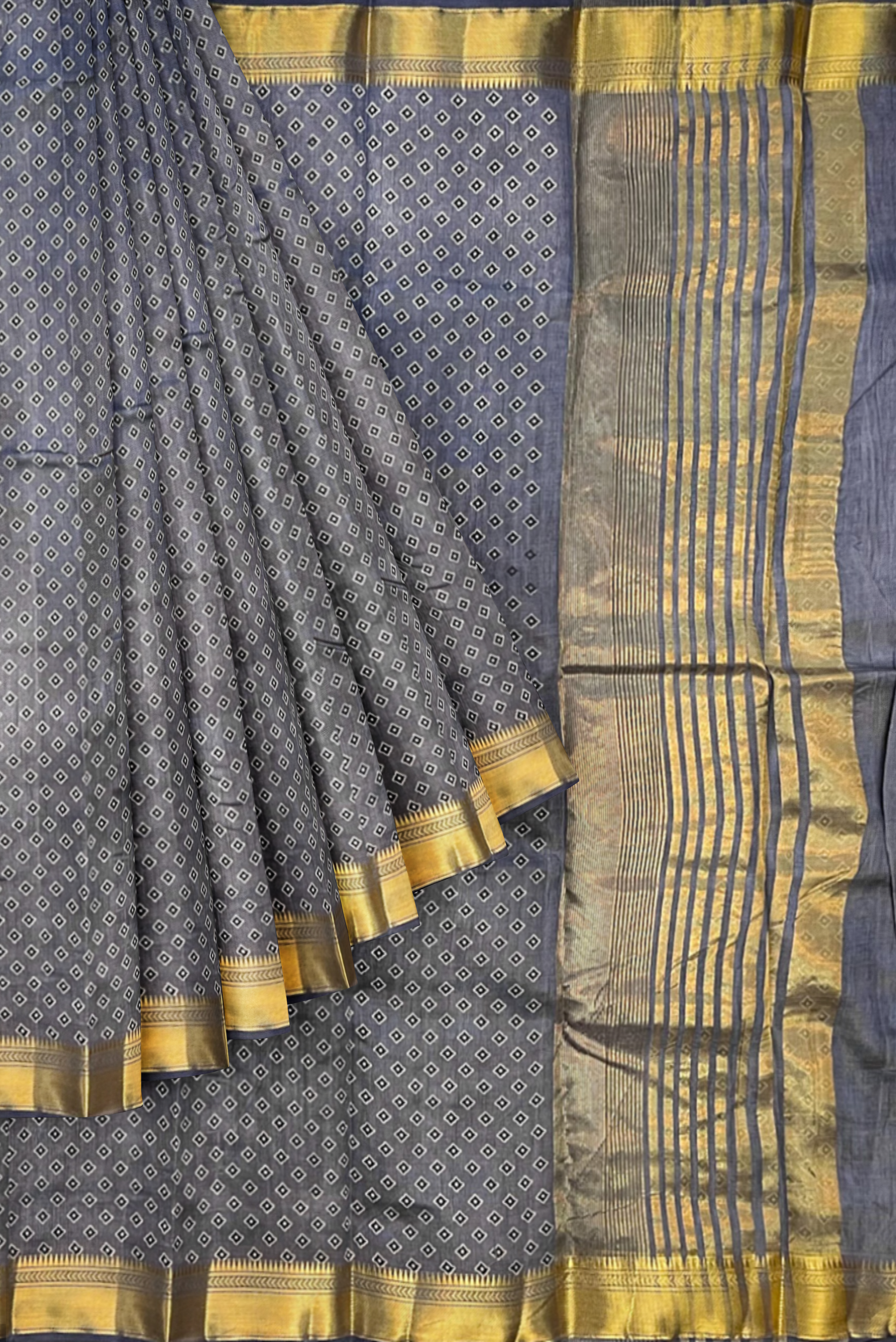 Grey Office Wear Saree With Printed Pattern