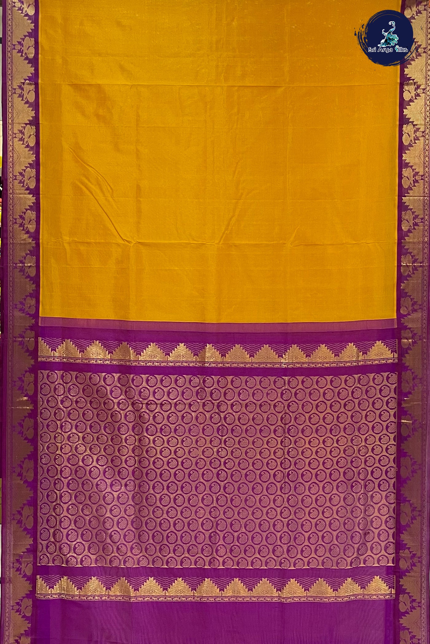 Mango Yellow Silk Cotton Saree With Plain Pattern