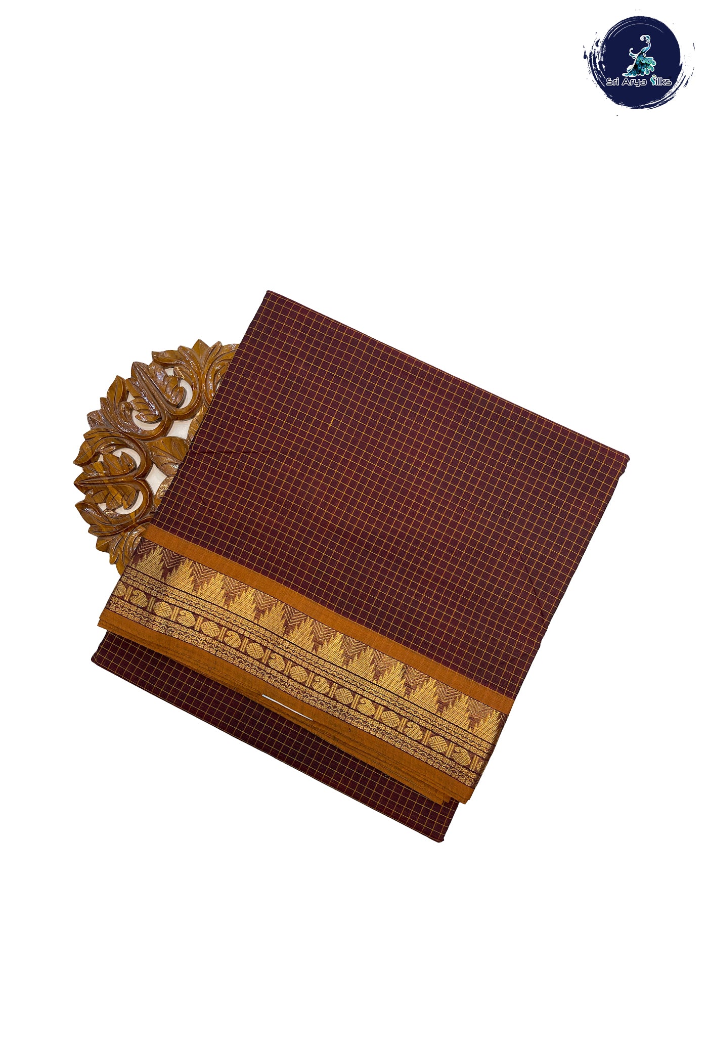 Brown Madisar Cotton Saree With Checked Pattern