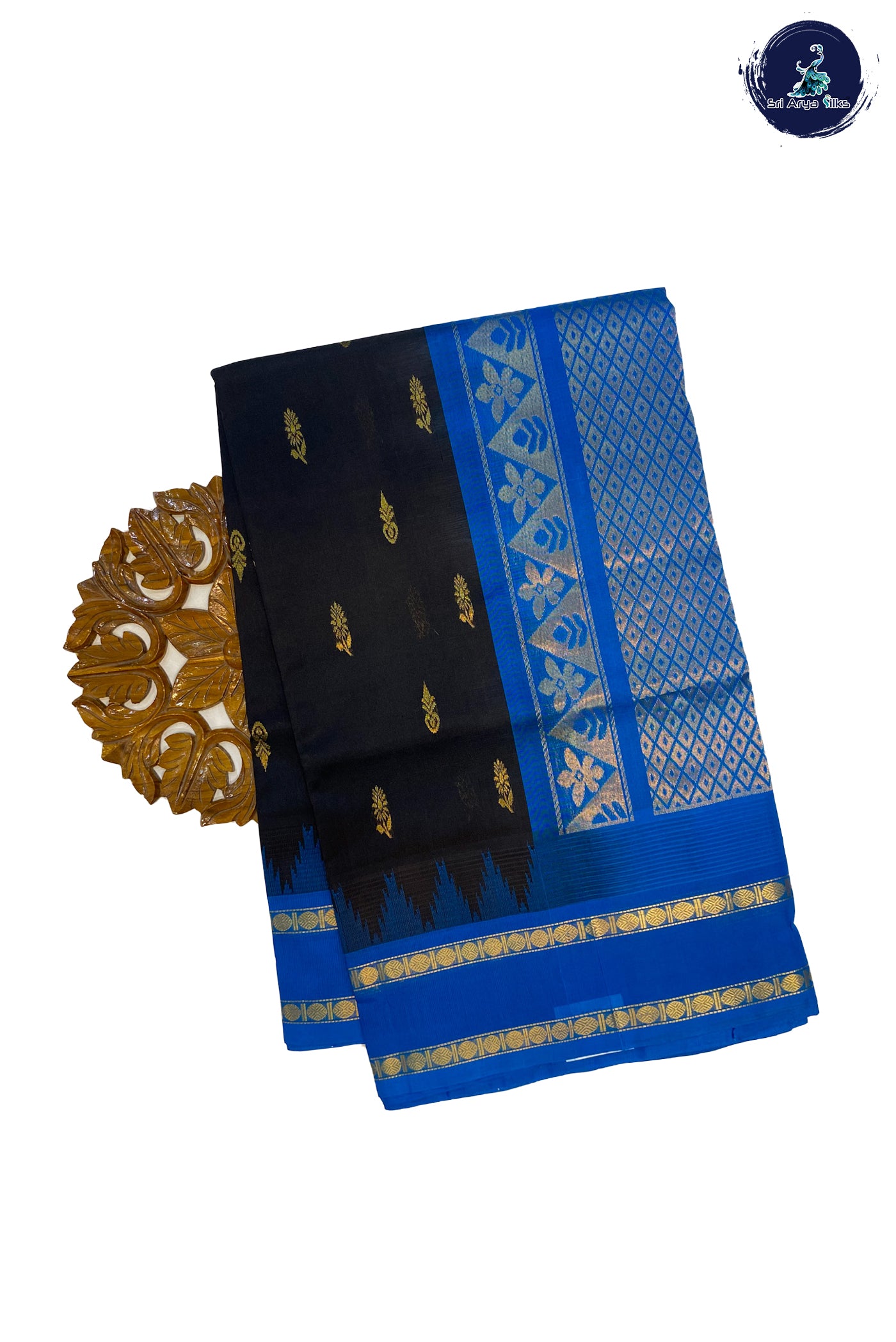 Black Korvai Silk Cotton Saree With Checked Pattern