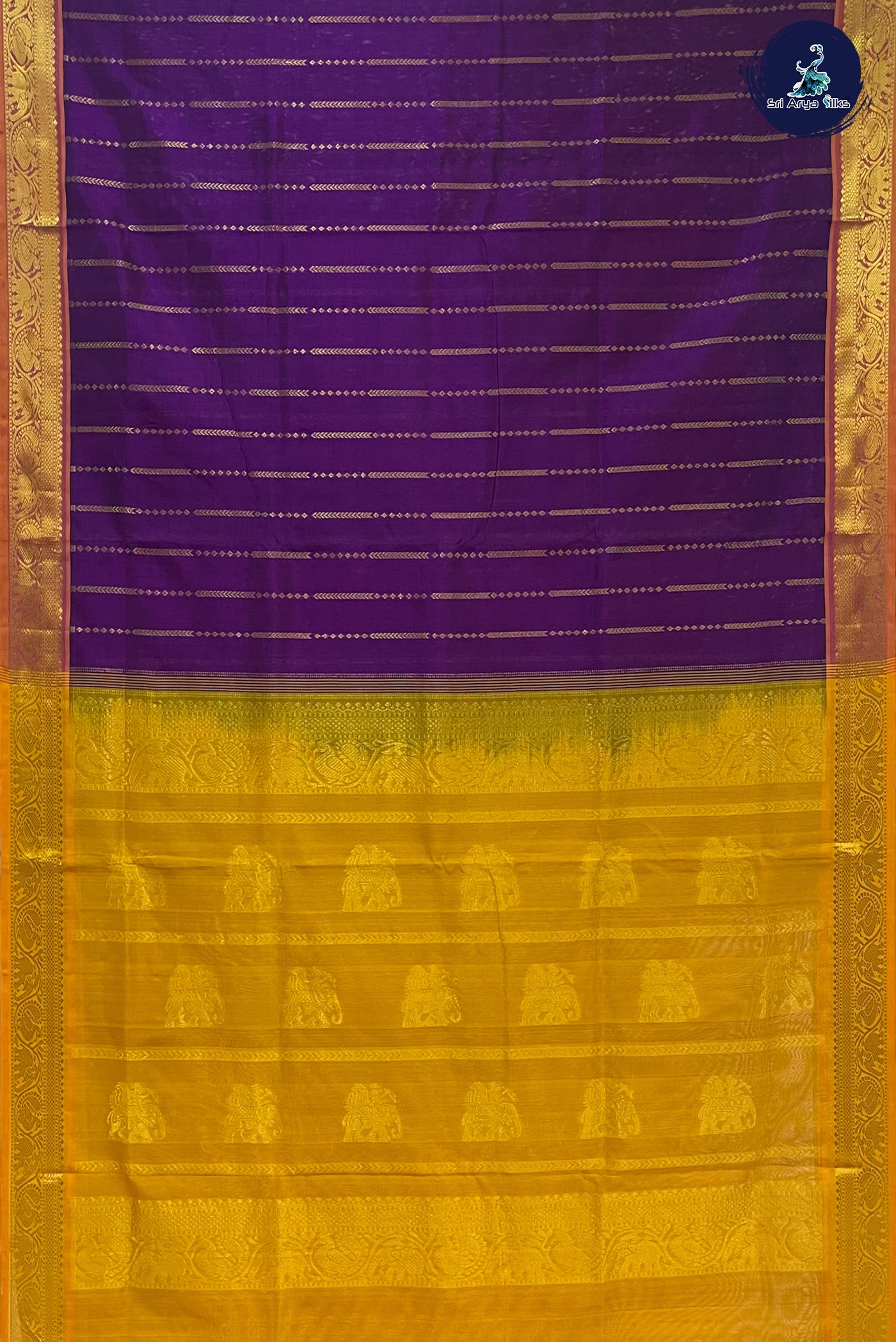 Magenta Purple Silk Cotton Saree With Stripes Pattern