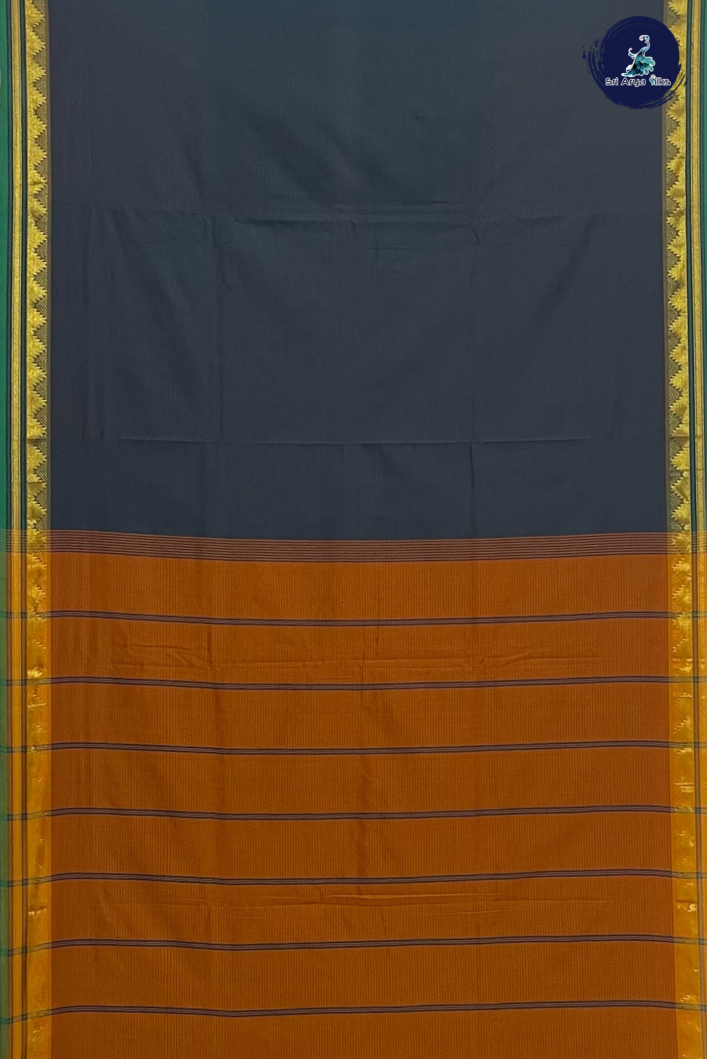 Dual Tone Blue Madisar Semi Silk Cotton Saree With Stripes Pattern