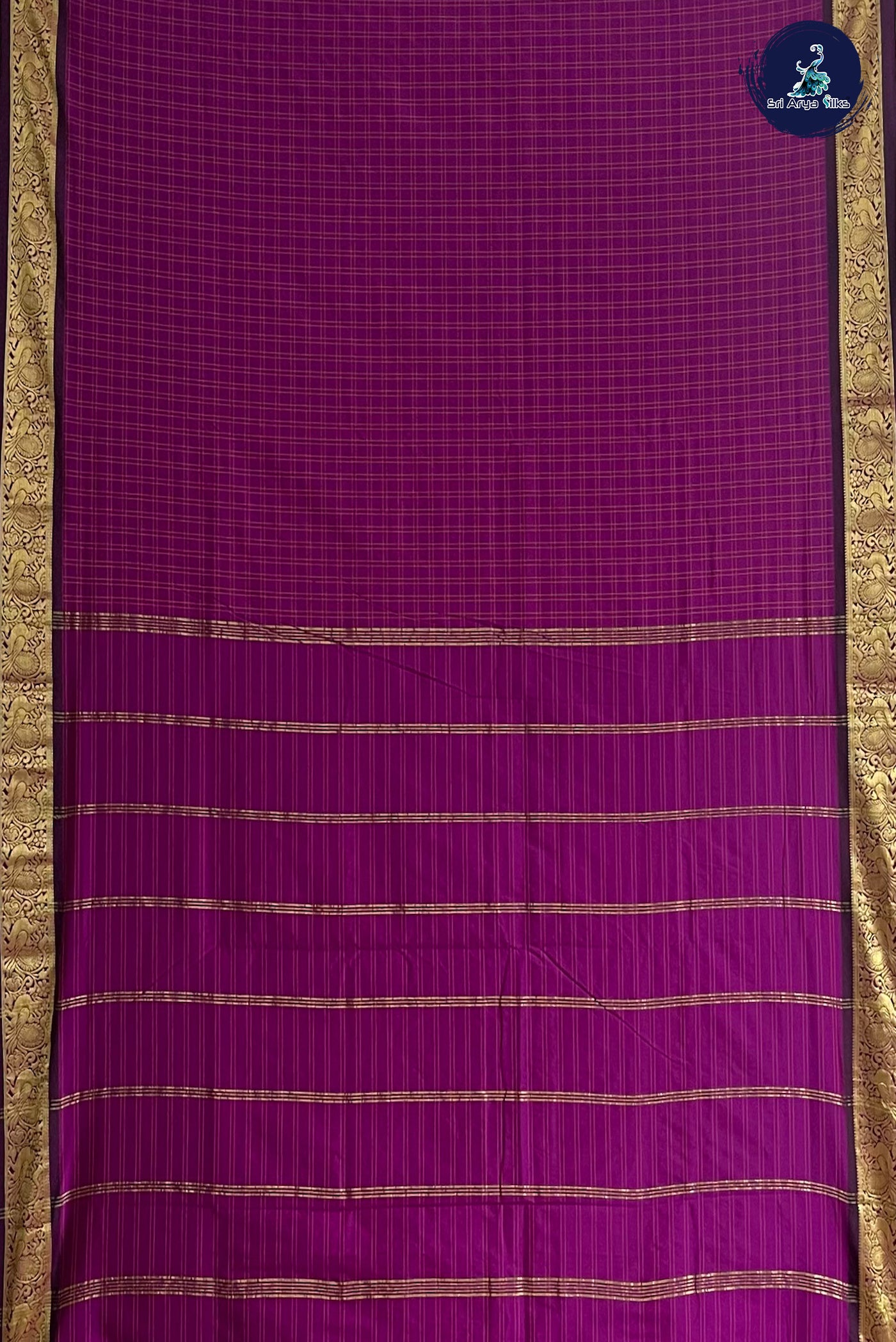 Purple Madisar Semi Silk Saree With Checked Pattern