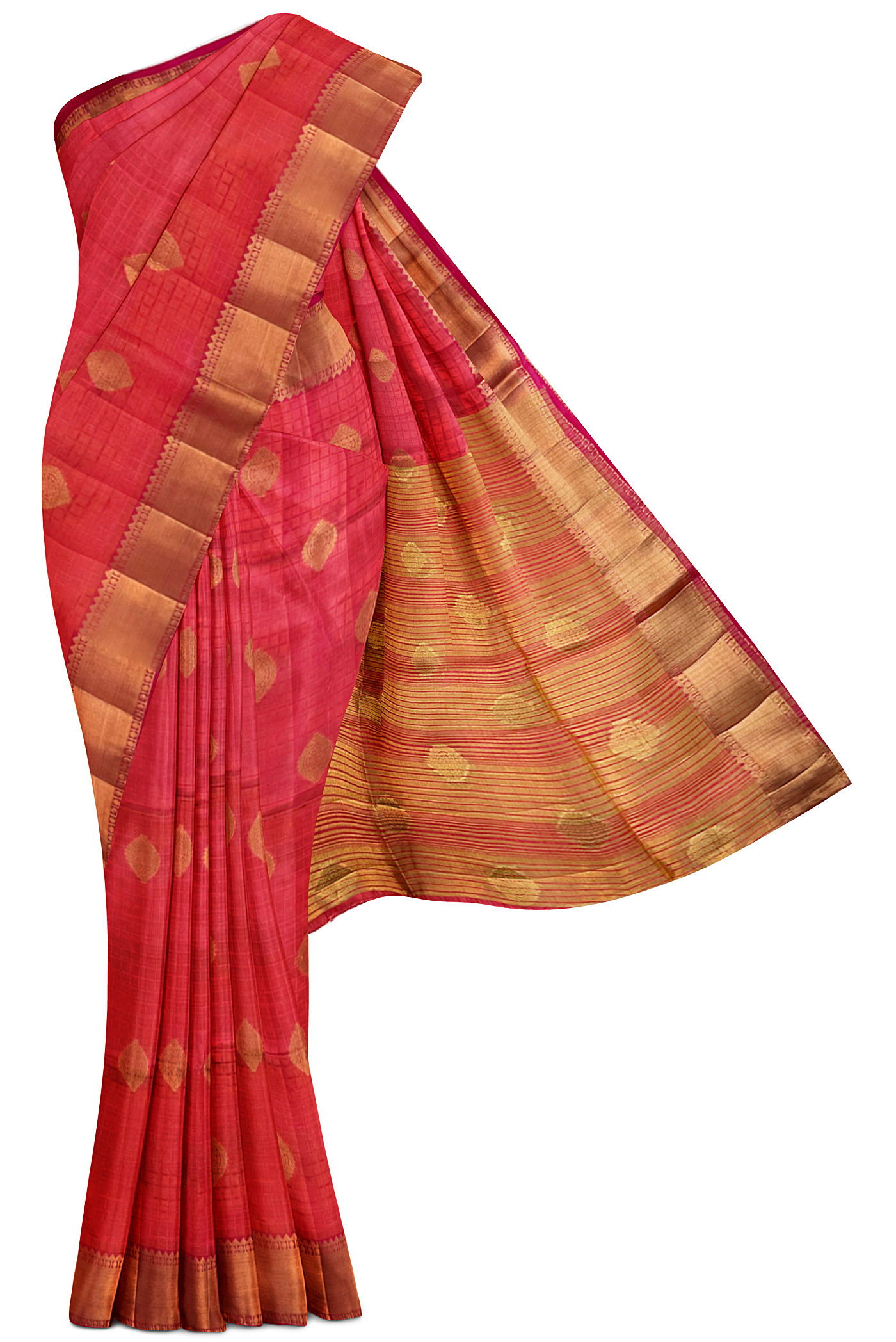Peachpink Tussar Saree With Embossed Pattern