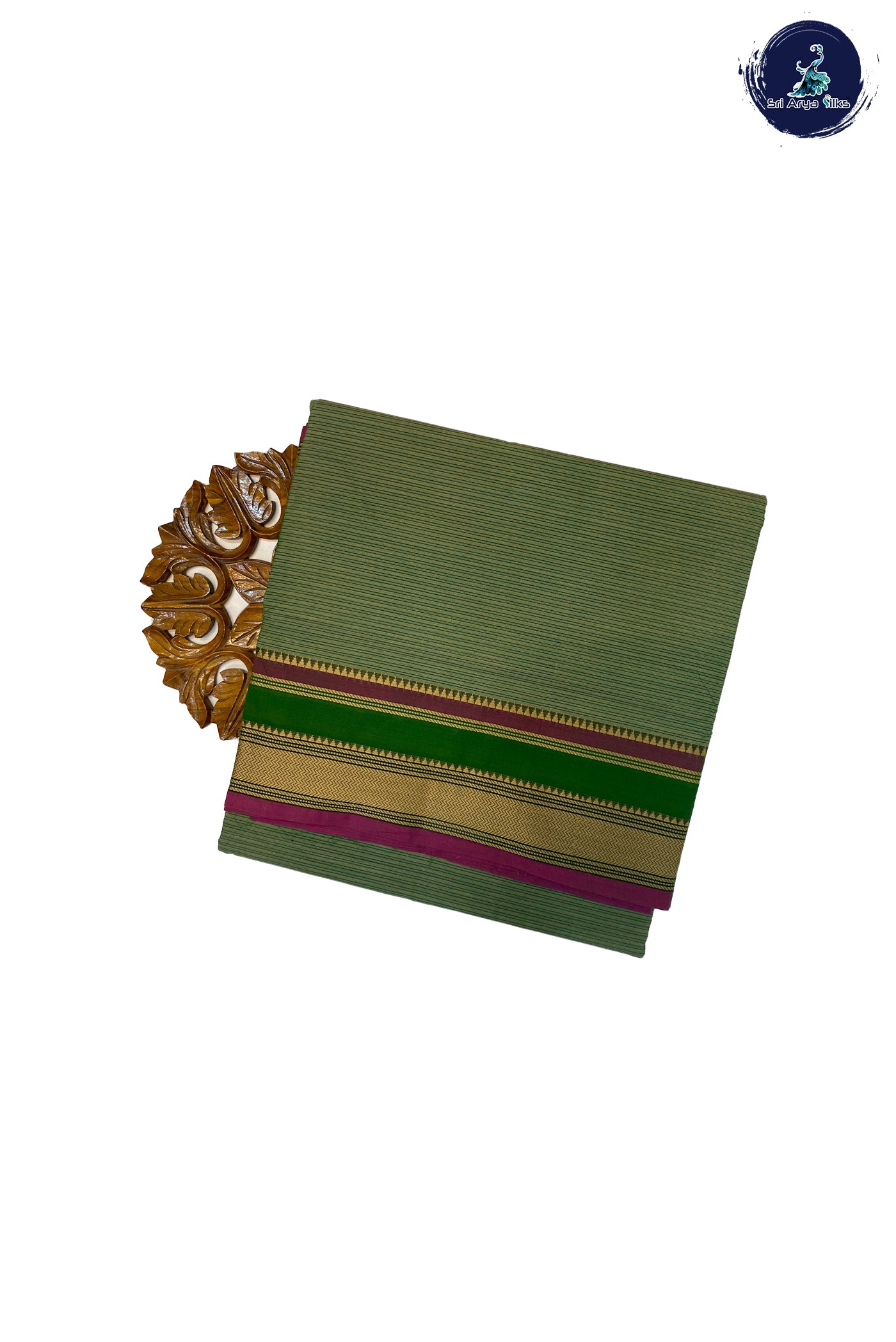 Green Madisar Cotton Saree With Stripes Pattern