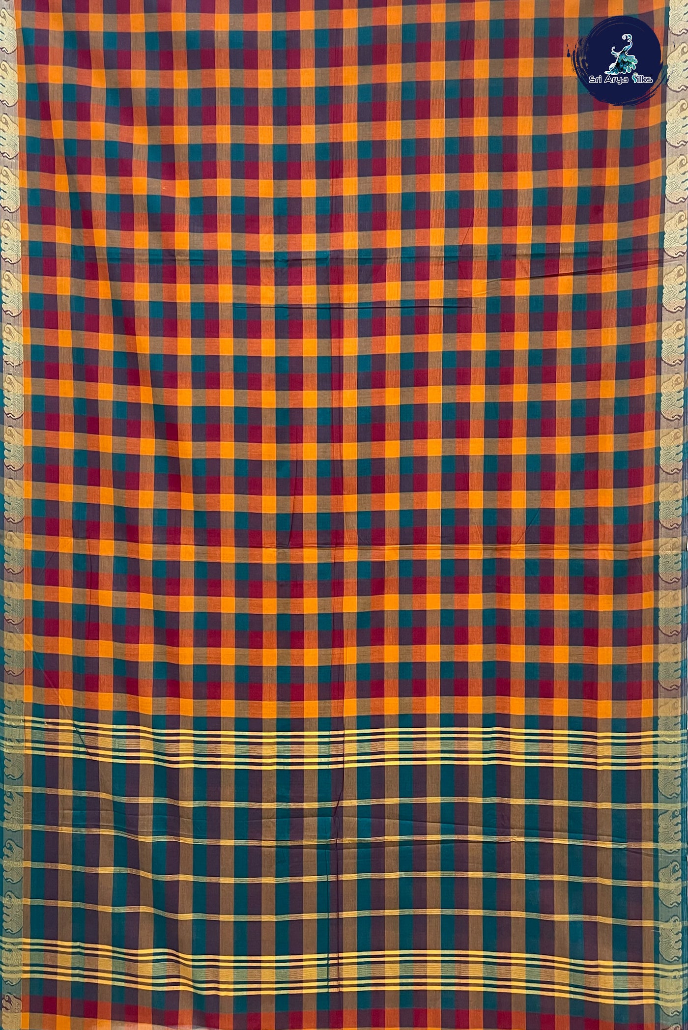 Multi Madisar Cotton Saree With Checked Pattern