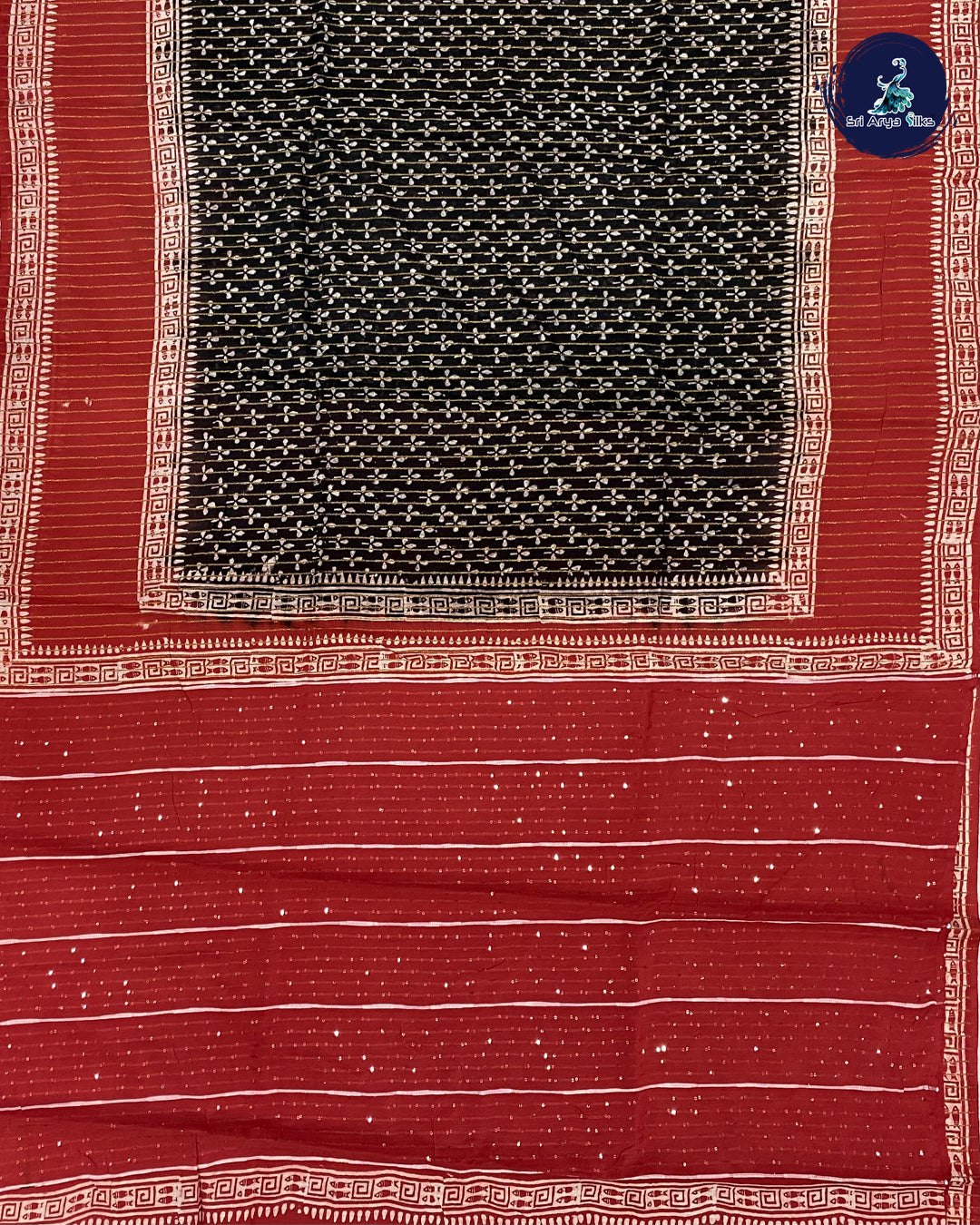 Black Casual Saree With Red Blouse & Stripes Pattern