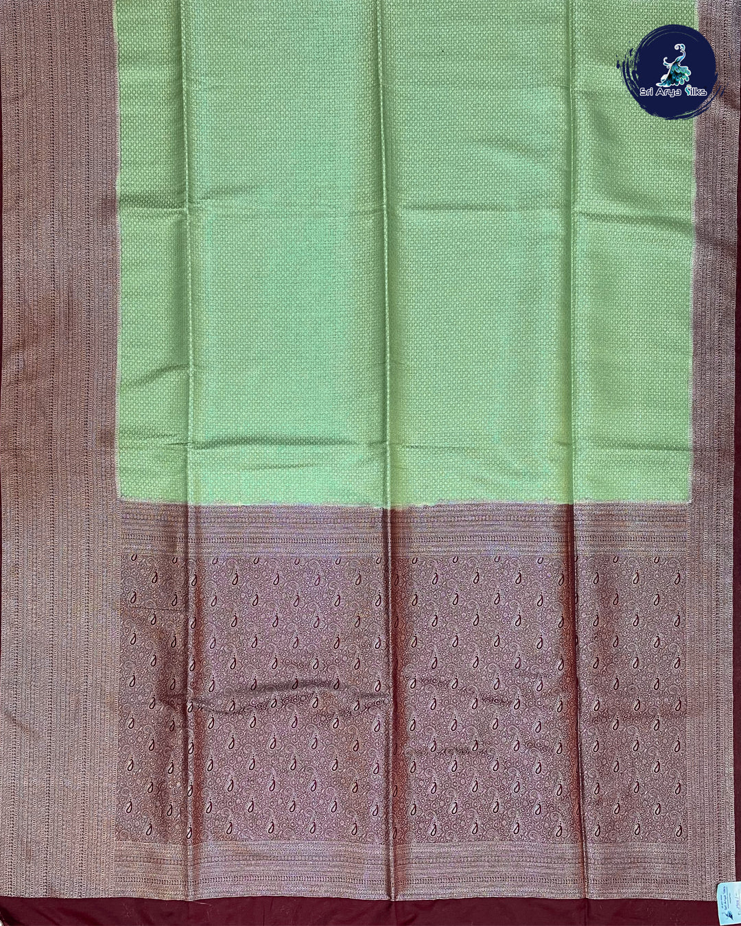 Pista Green and Maroon Semi Banarasi Saree