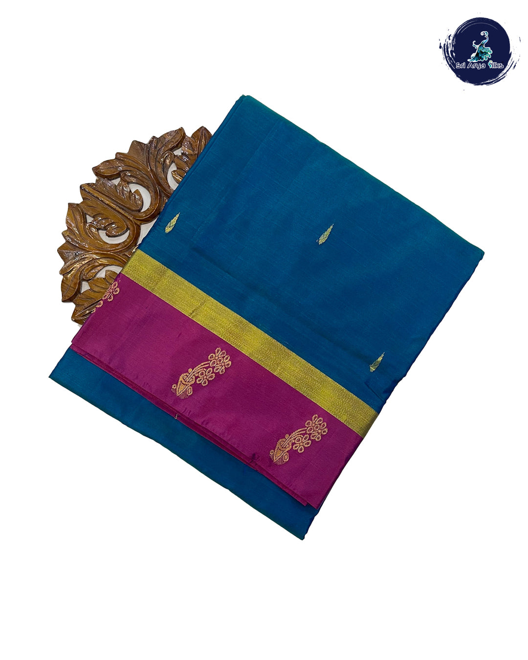 Peacock Blue and Pink Dual Shade 10 Yards Half Pure Kanchipuram Silk Saree