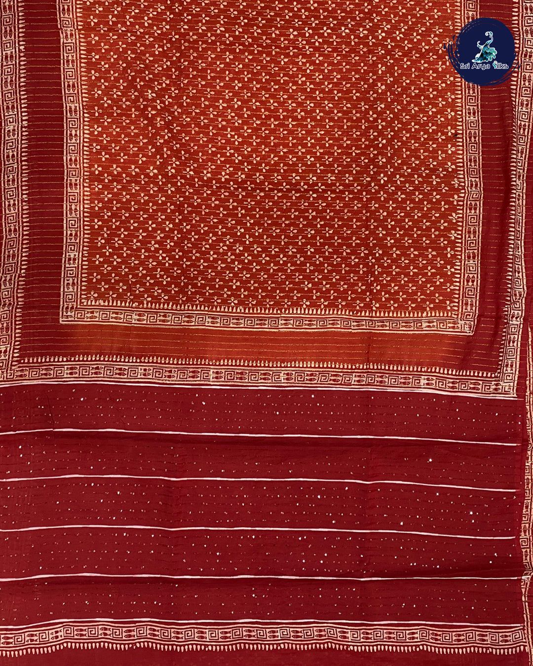 Orange Casual Saree With Red Blouse & Stripes Pattern