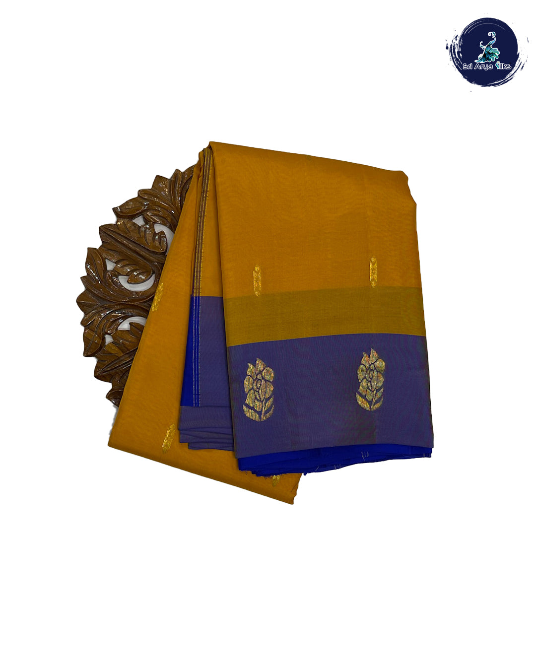 Bright Yellow and Blue Pure Kanchipuram Silk Saree