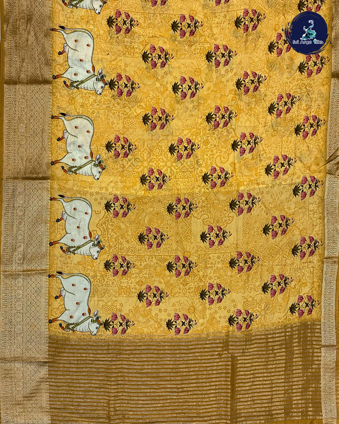 Yellow and Fenugreek  Semi Dola saree