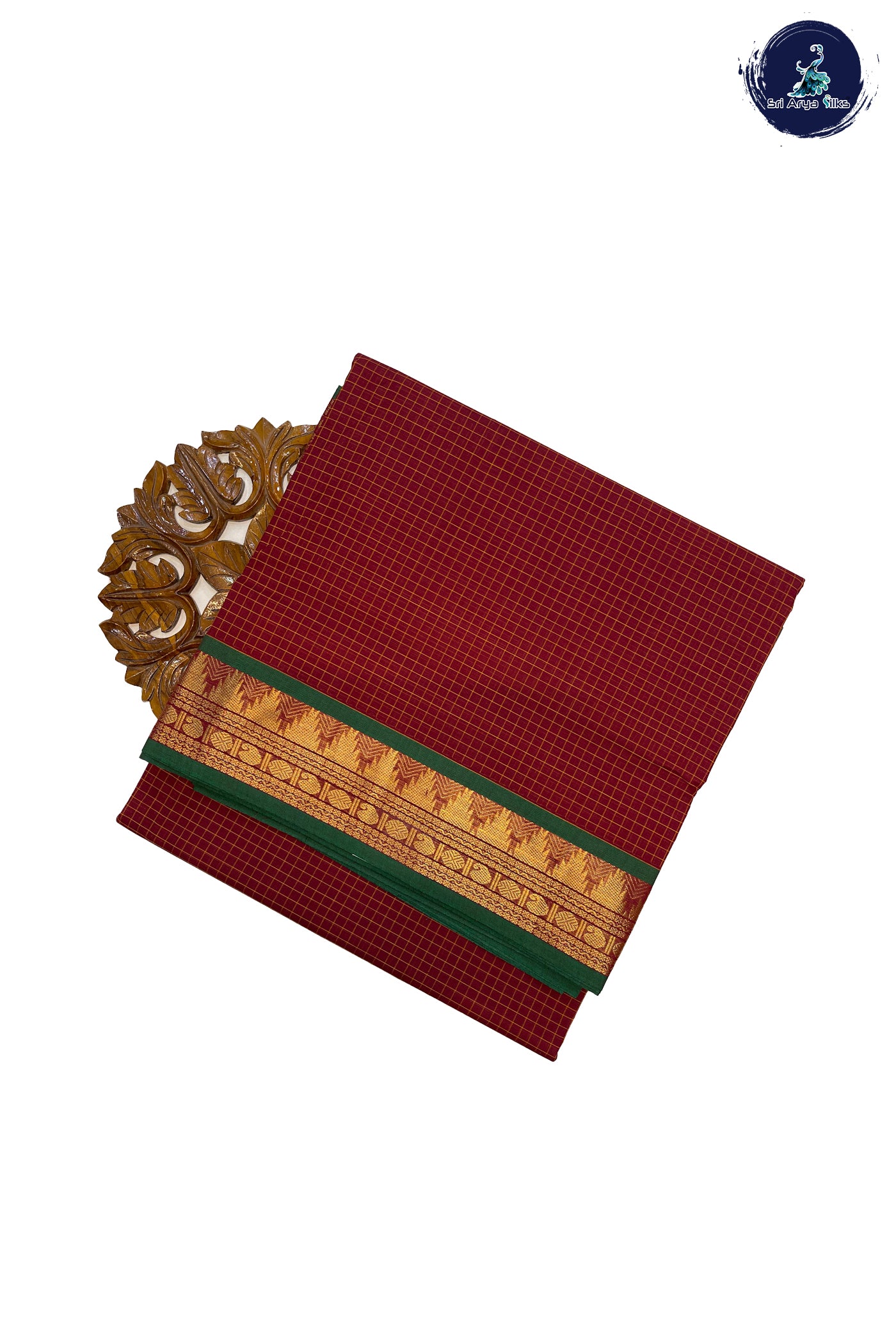 Teracotta Red Madisar Cotton Saree With Checked Pattern