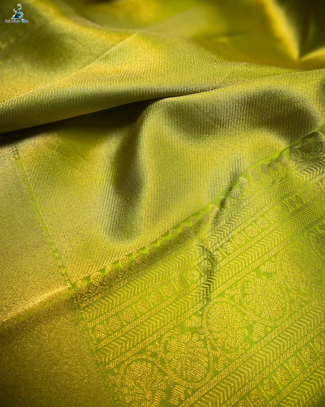 Lime Green Kanchivaram Brocade Silk Saree