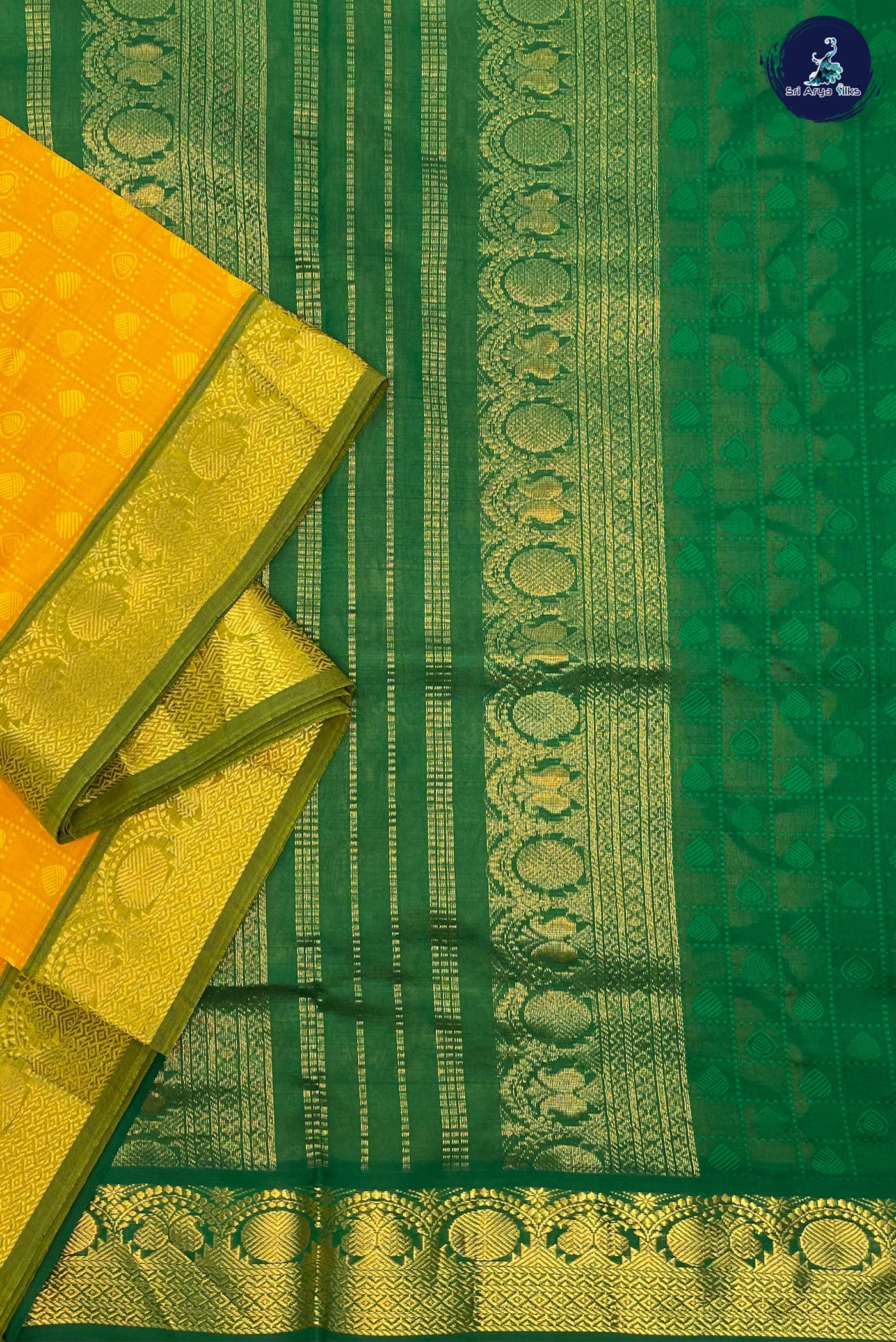 Mango Yellow Madisar Semi Silk Cotton Saree With Embossed Pattern