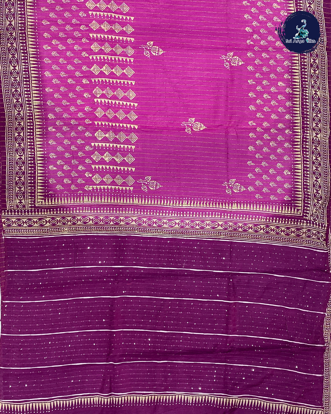 Pink Casual Saree With Magenta Blouse & Stripes Pattern