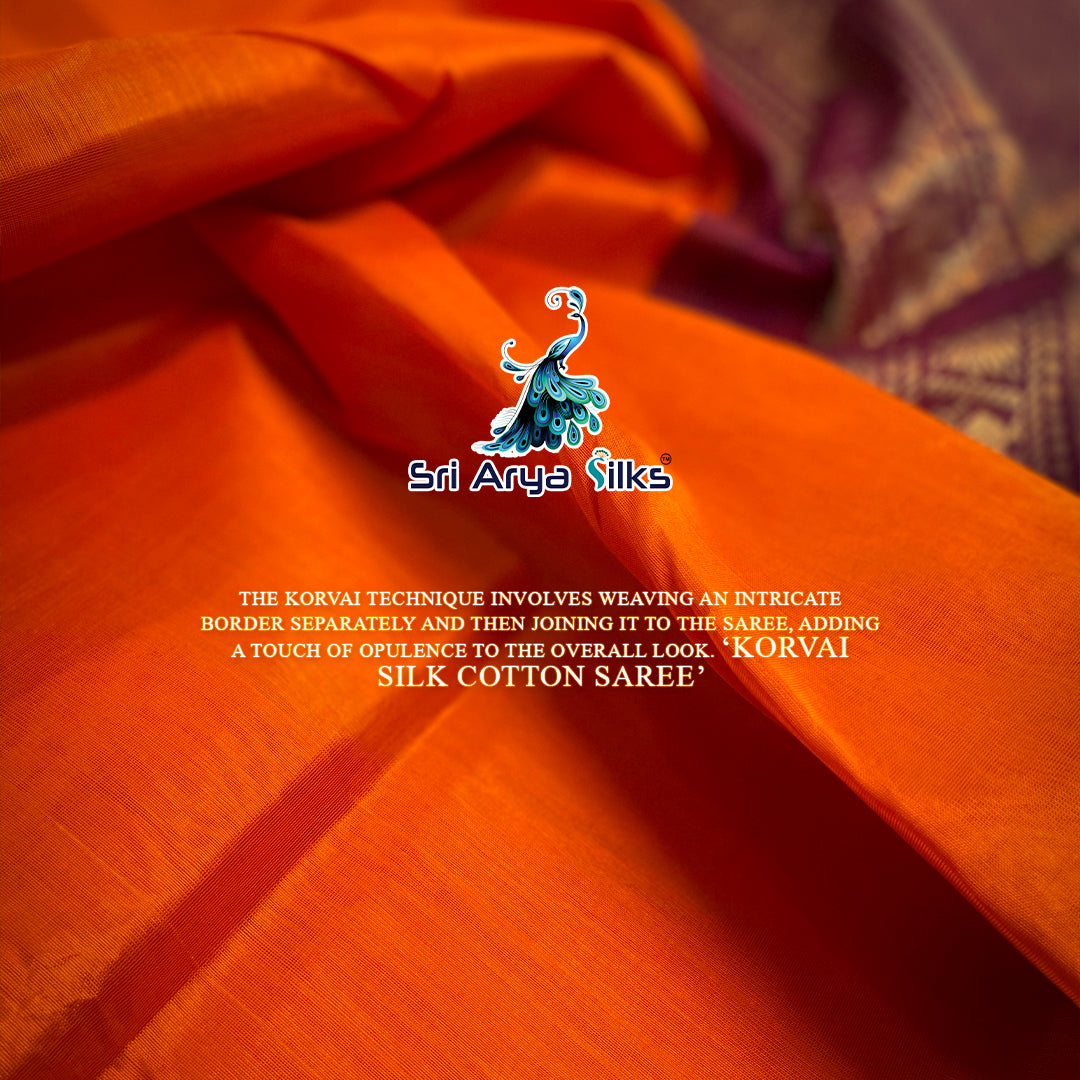 Orange and Maroon Handloom Silk Cotton Saree