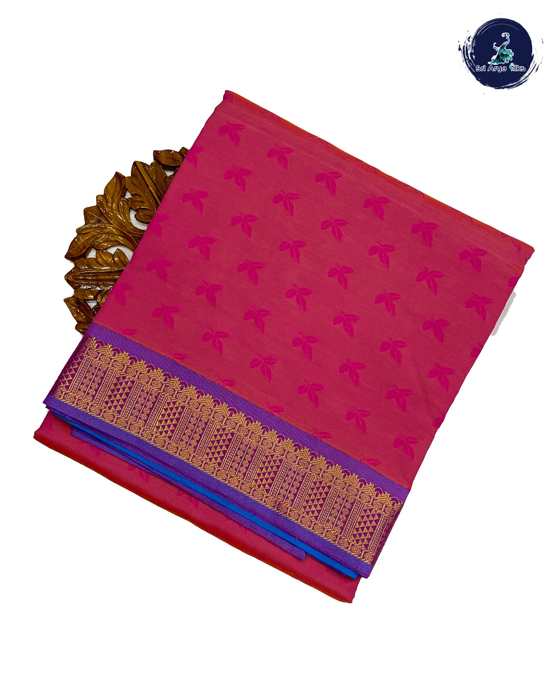 Pink and Blue Embosed Madisar Kanchivaram Semi Silk Cotton Saree