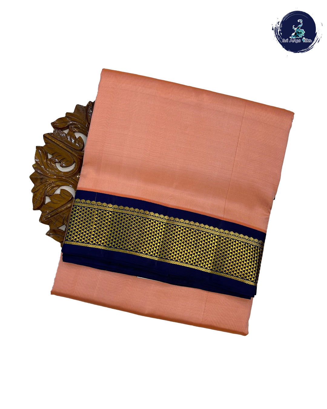 Peach and Navy Blue 10 yard Madisar Pure Silk Saree