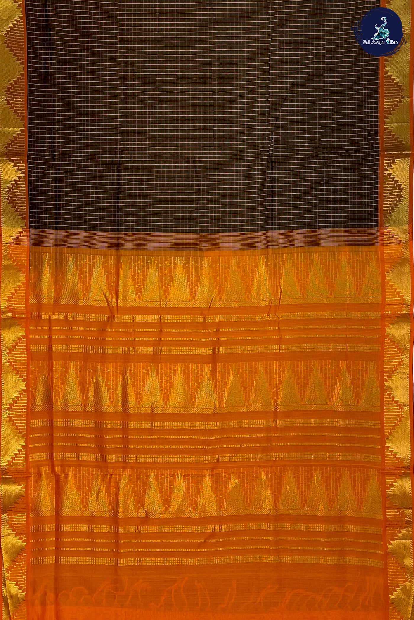 Brown Madisar Semi Silk Cotton Saree With Checked Pattern