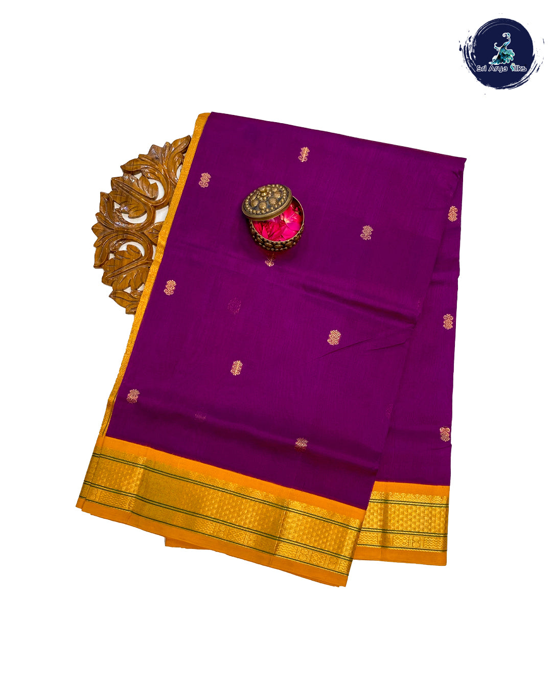 Purple and Mustard Handloom Korvai Silk Cotton saree