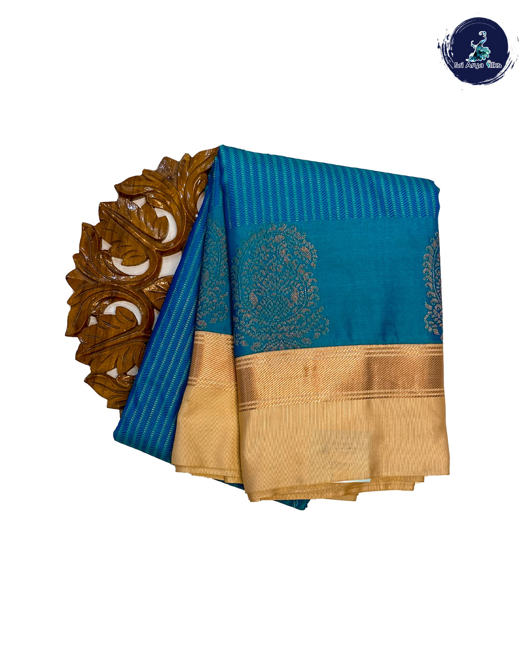 Semi Kanchipuram Silk Saree Blue and cream