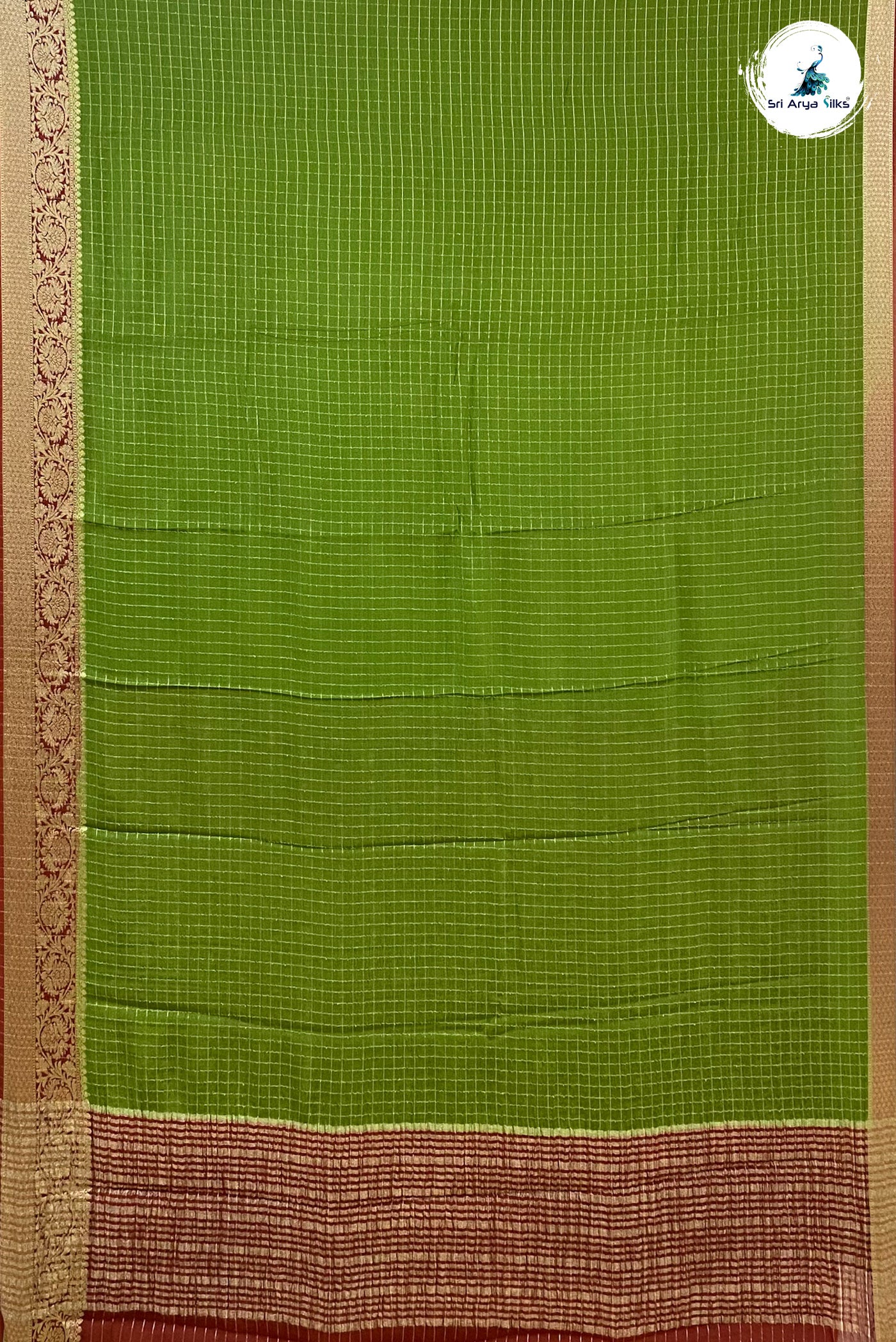 Mehendi Green Georgette Banarasi Saree With Zari Checked Pattern