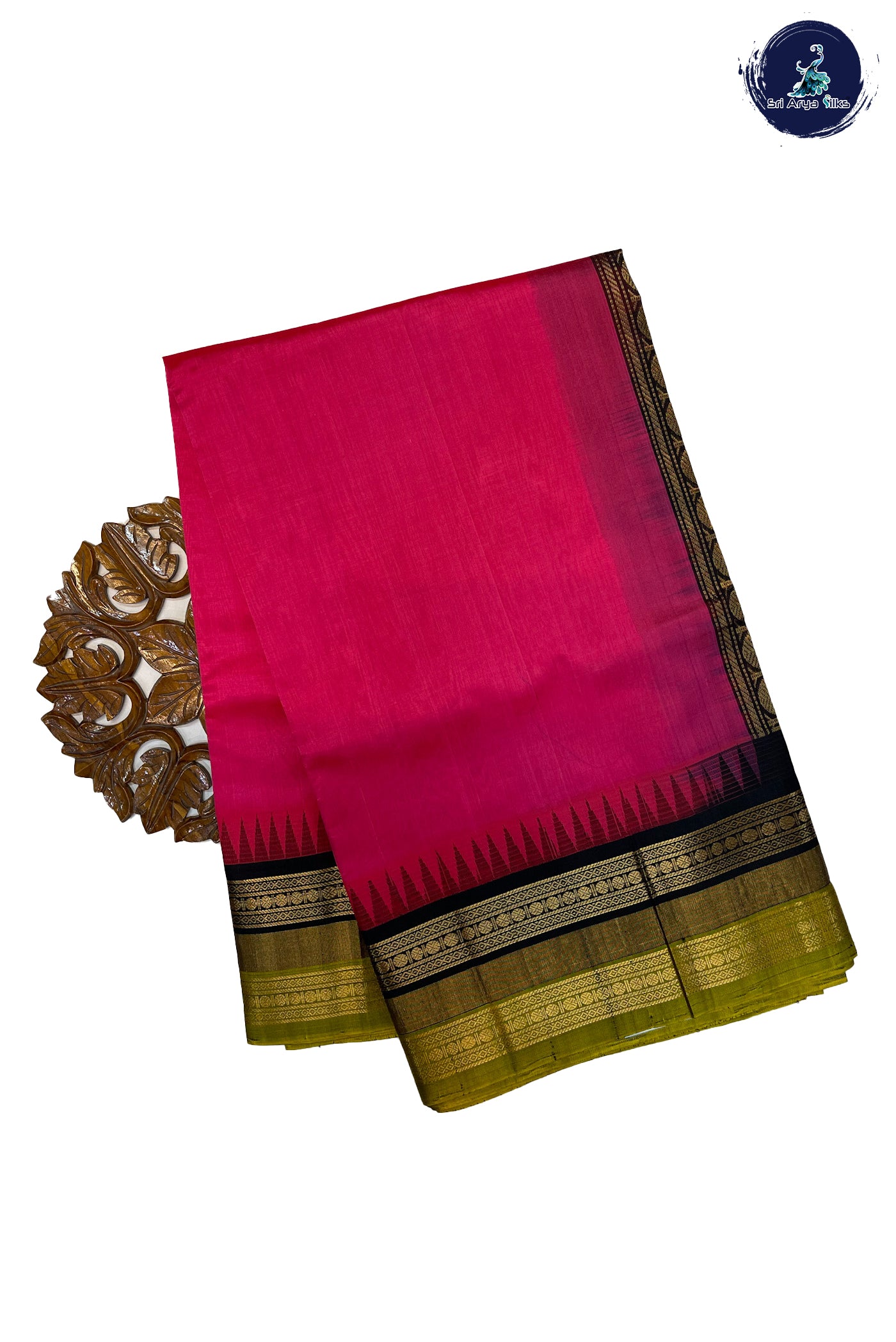 Dark Fuchsia Korvai Silk Cotton Saree With Plain Pattern