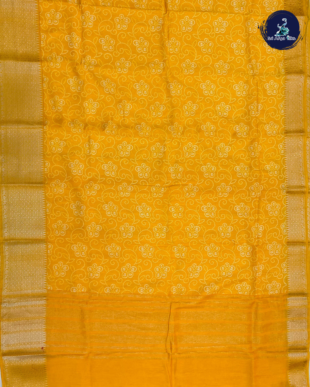 Yellow And Cream printed Semi Dola saree