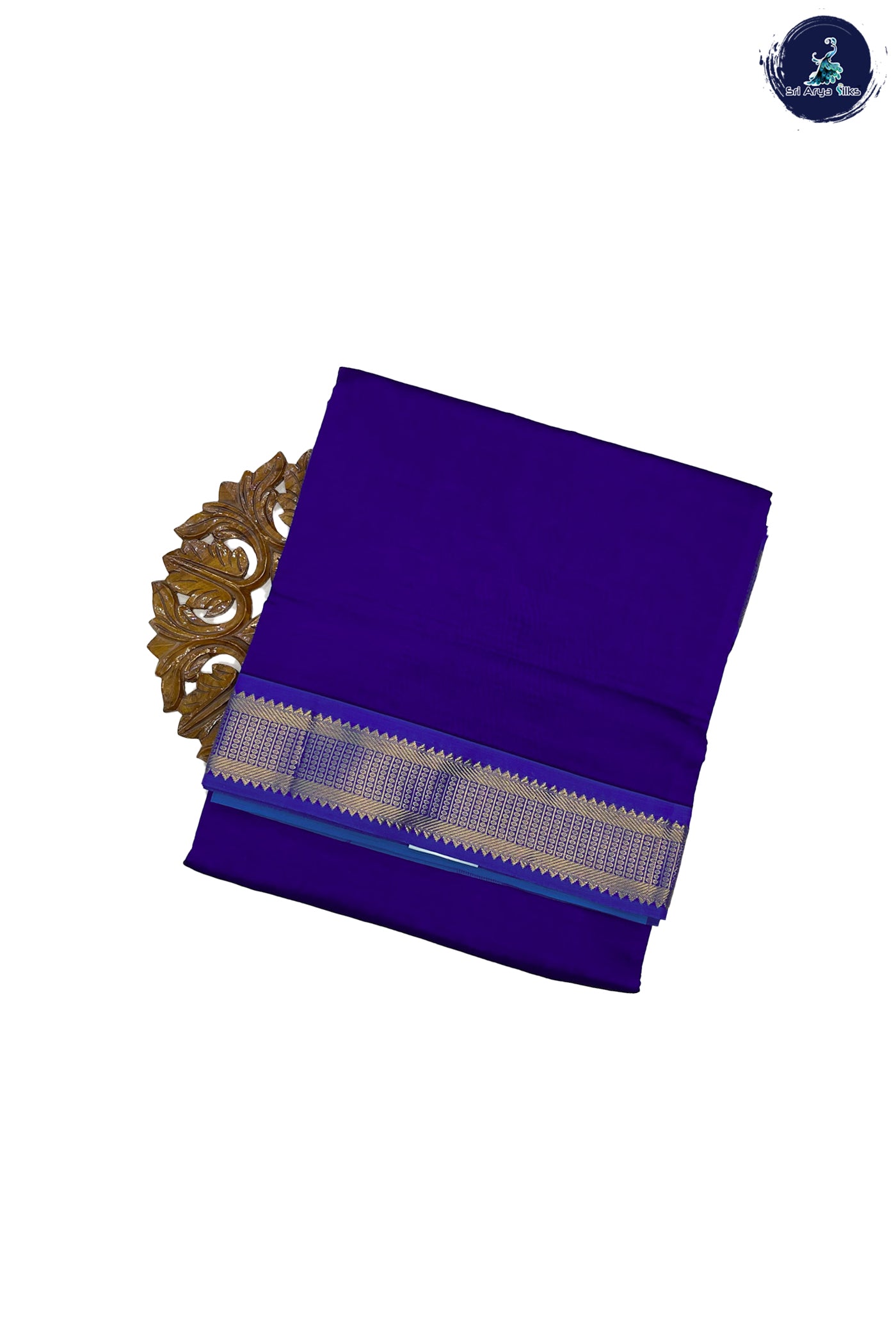 Royal Blue Madisar Semi Silk Cotton Saree With Plain Pattern