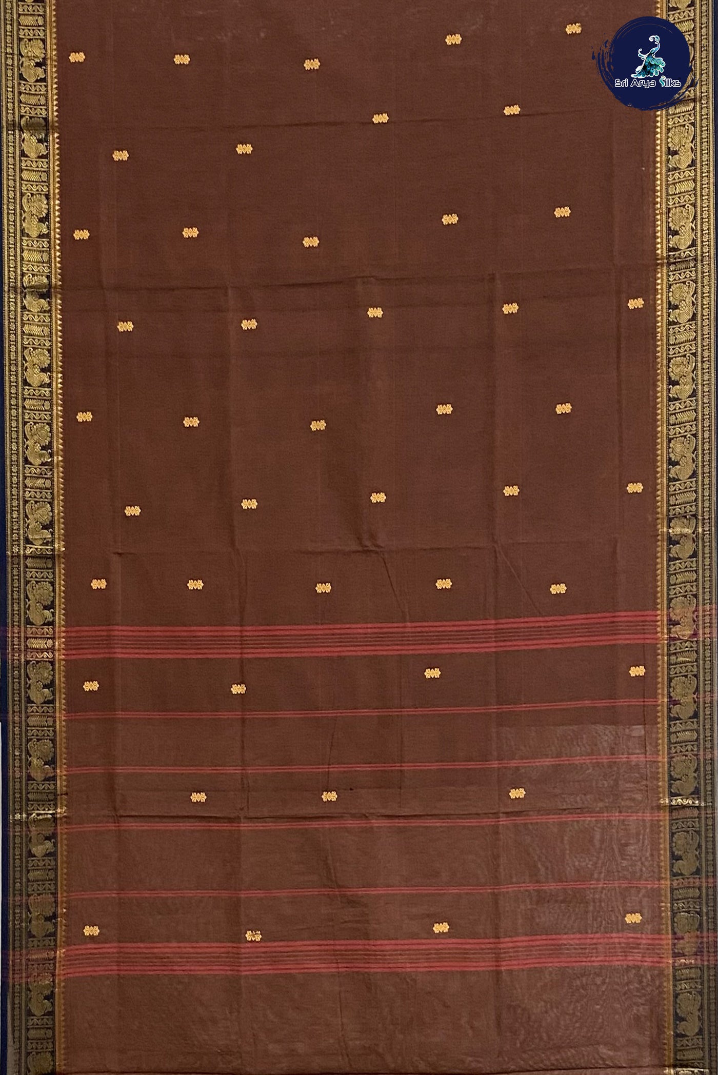 Brown Cotton Saree With Buttas Pattern