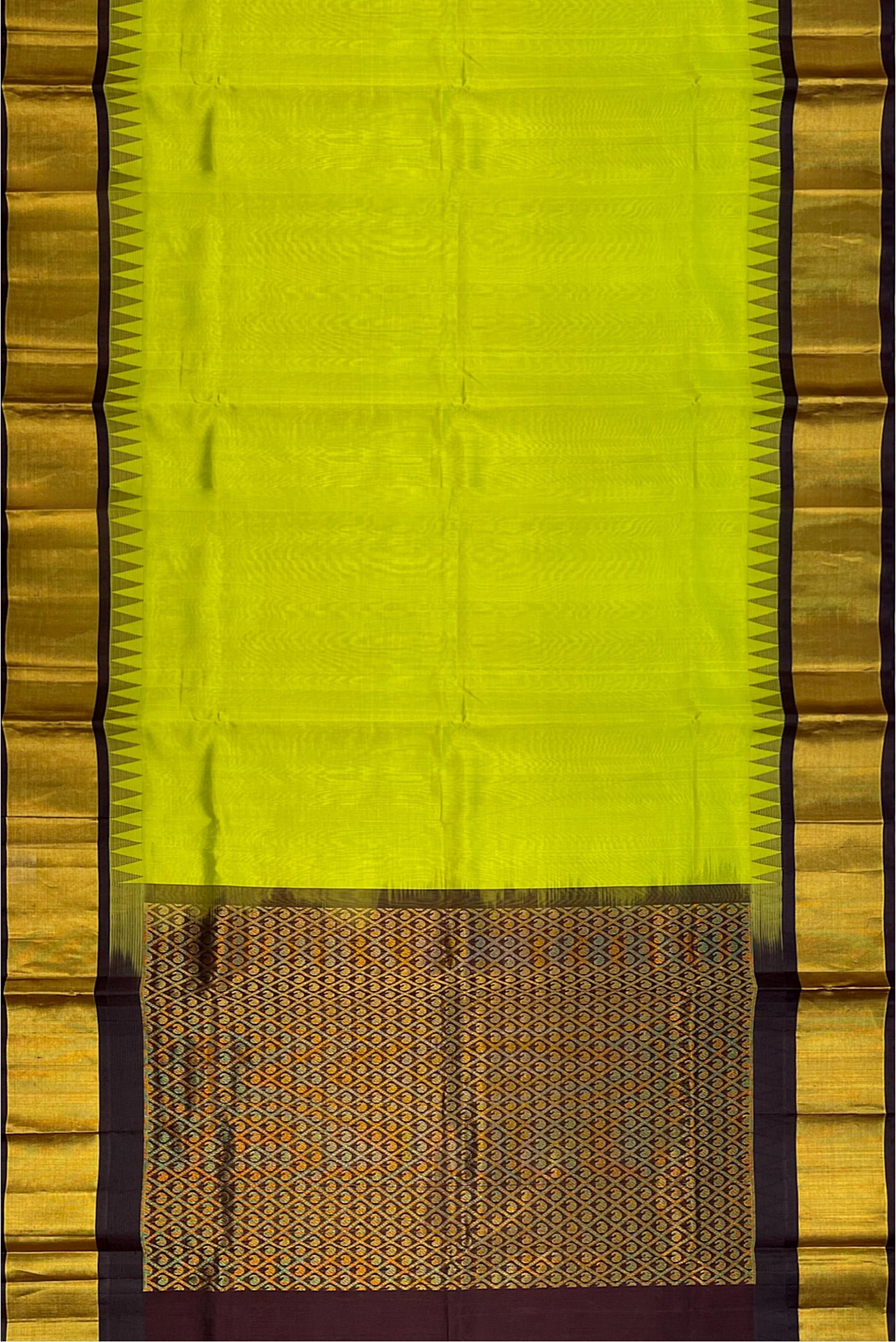 Lime Green Korvai Silk Cotton Saree With Plain Pattern