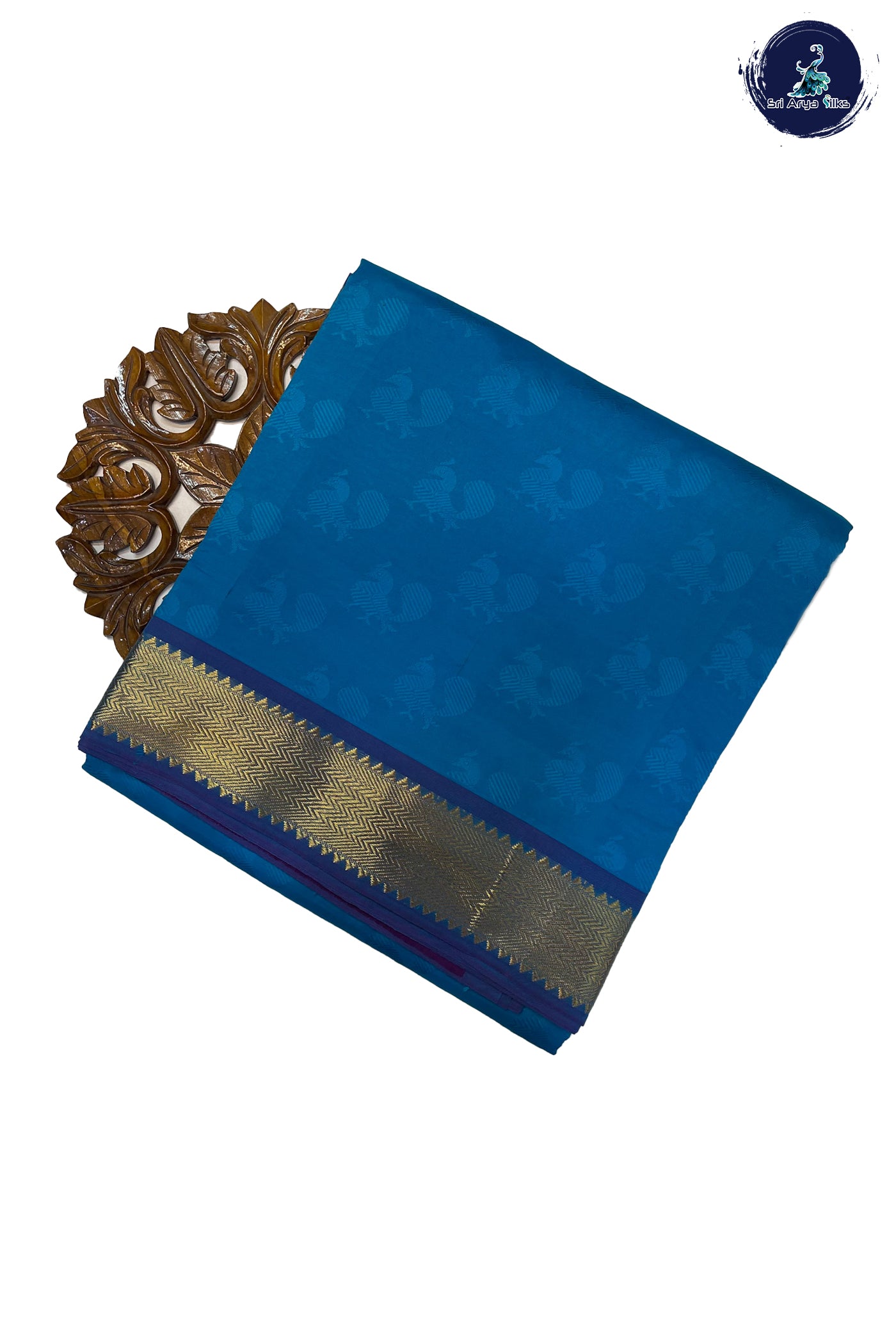 Light Blue Madisar Semi Silk Cotton Saree With Embossed Pattern
