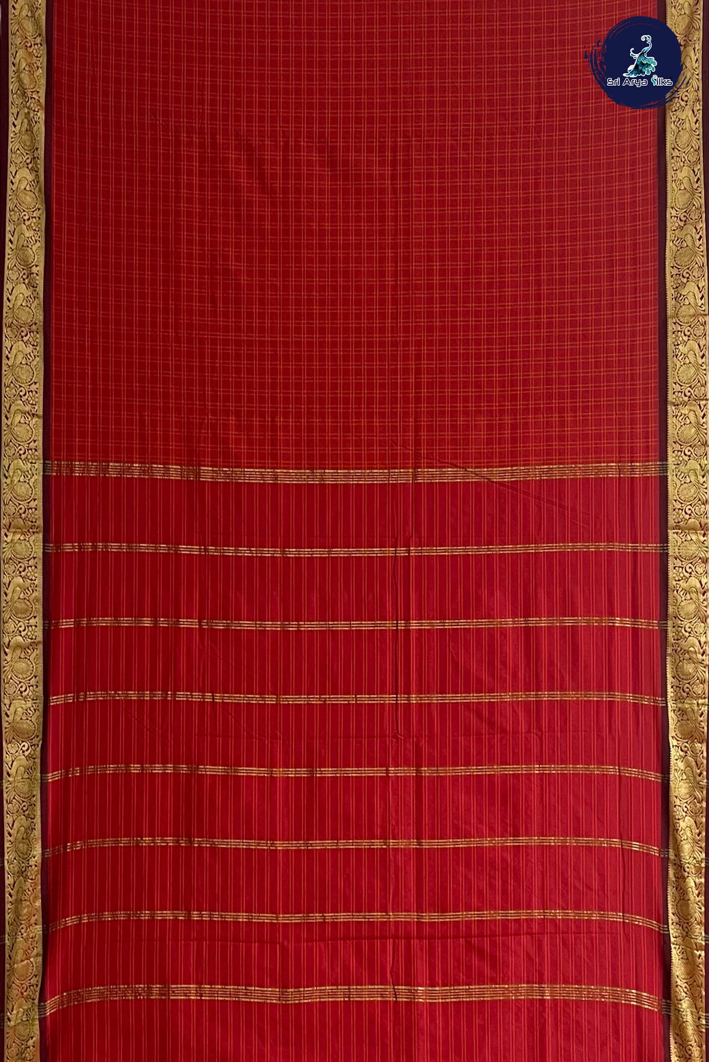 Red Madisar Semi Silk Saree With Checked Pattern