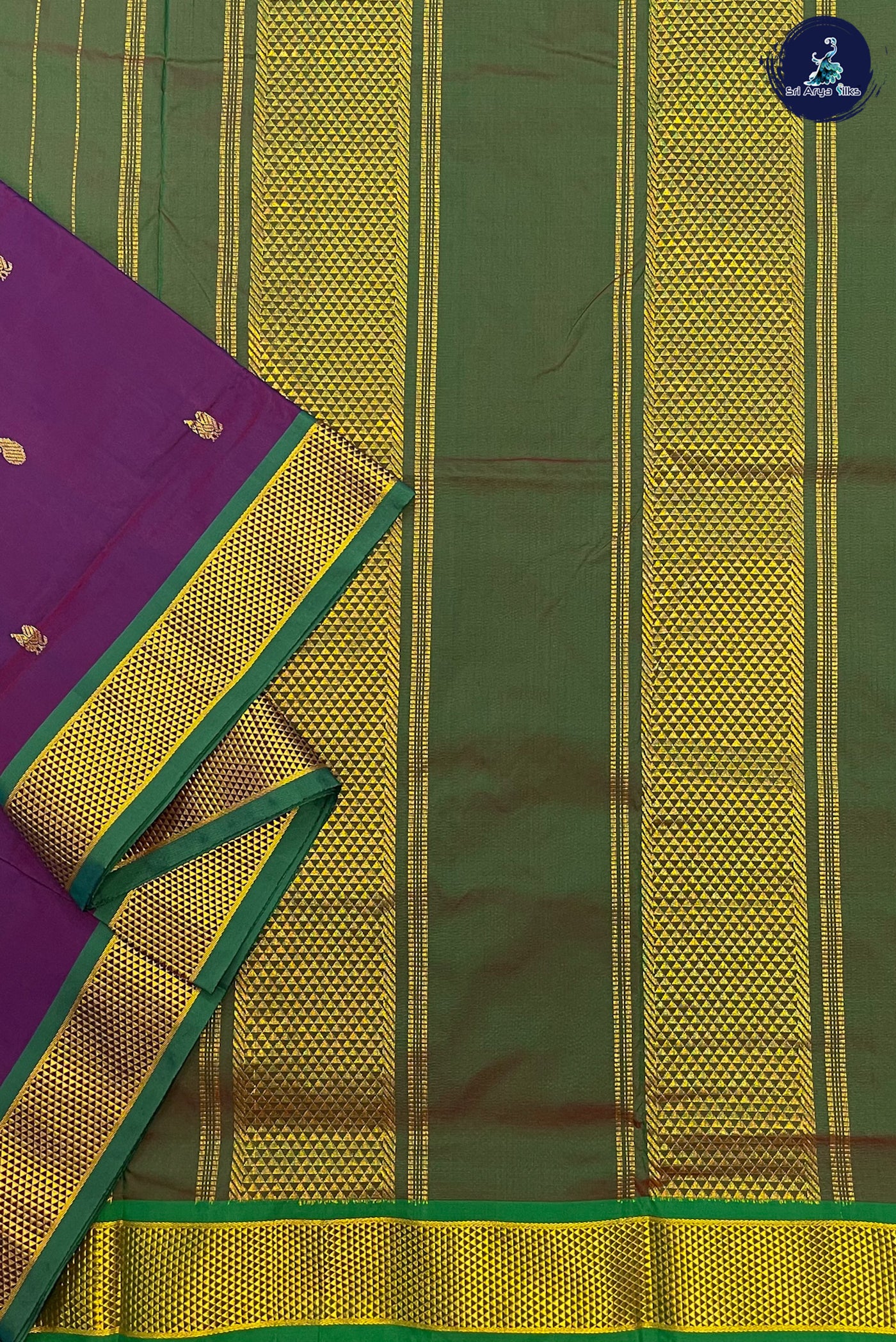 Dual Tone Purple Madisar Semi Silk Saree With Zari Buttas Pattern