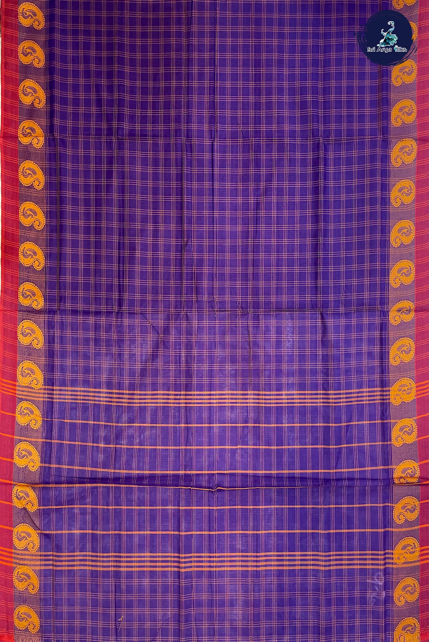 Purple Madisar Cotton Saree With Checked Pattern