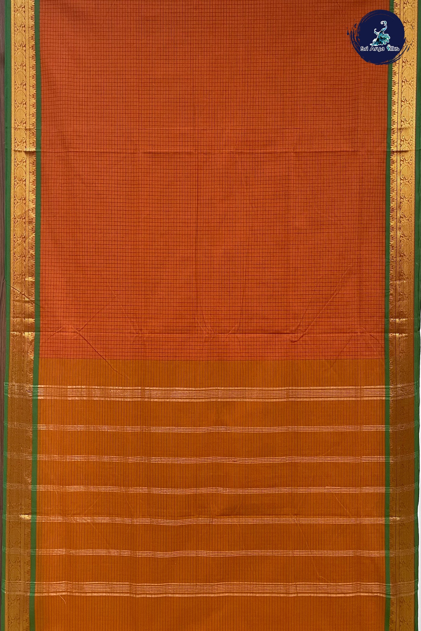 Orange Madisar Cotton Saree With Checked Pattern