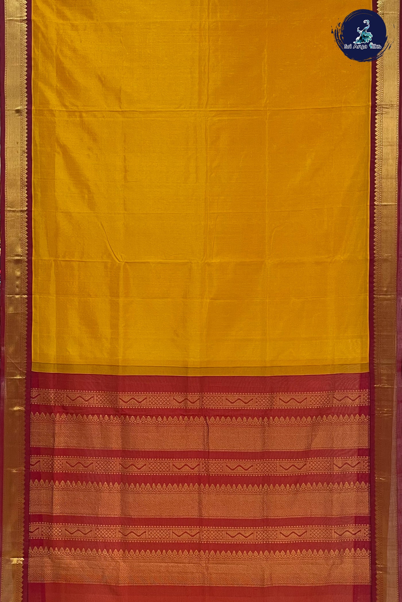 Mango Yellow Silk Cotton Saree With Plain Pattern