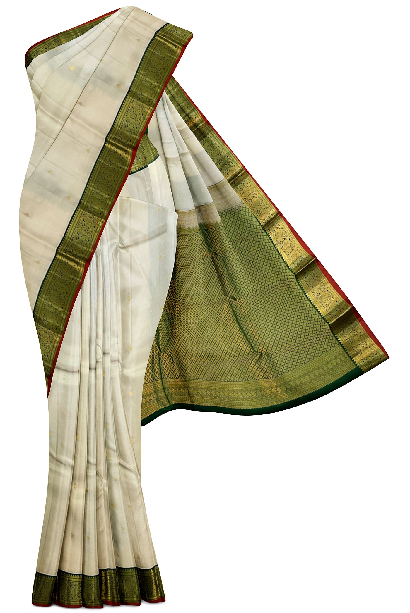 Off White Korvai Contrast Silk Saree With Buttas Pattern