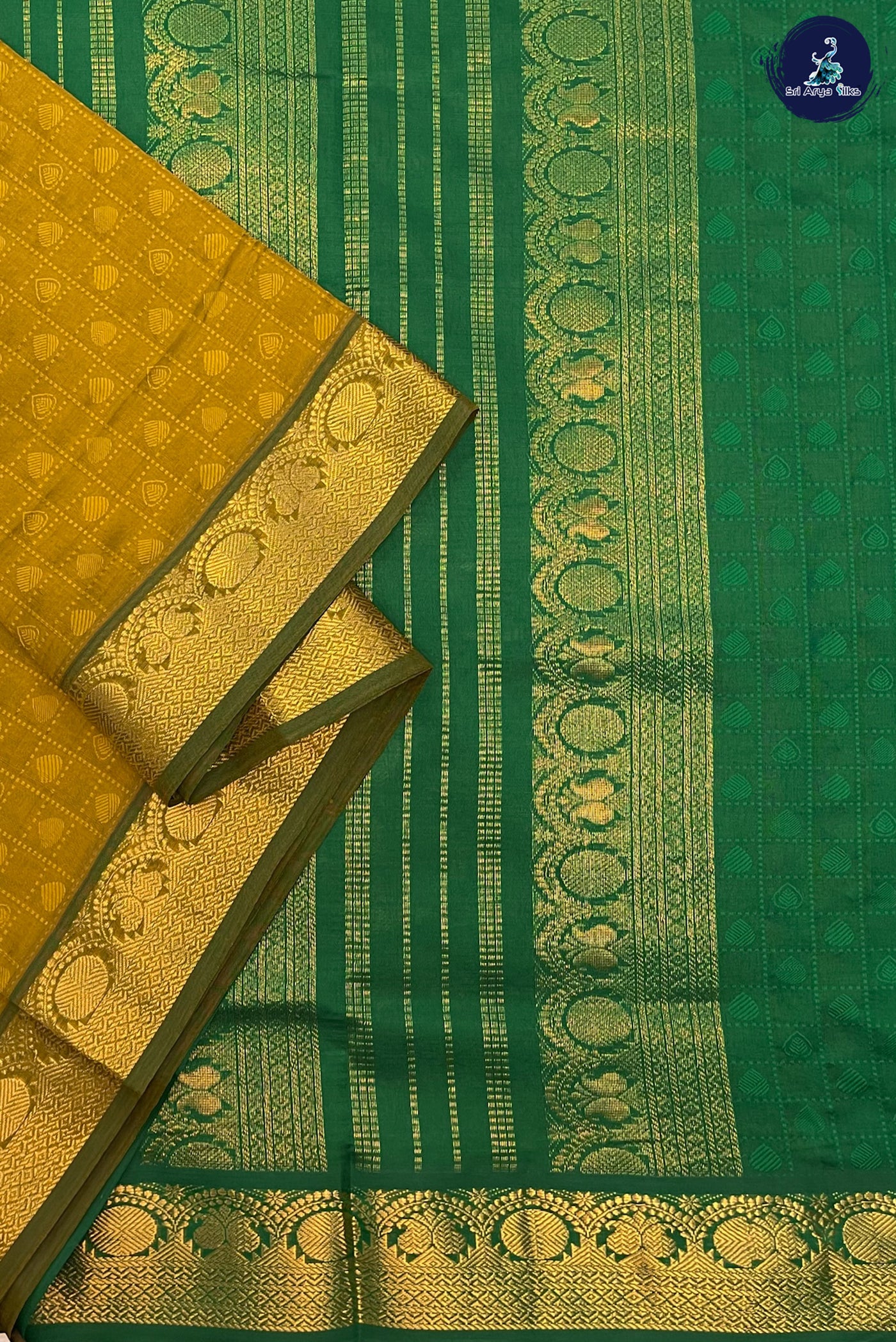 Mustard Madisar Semi Silk Cotton Saree With Embossed Pattern