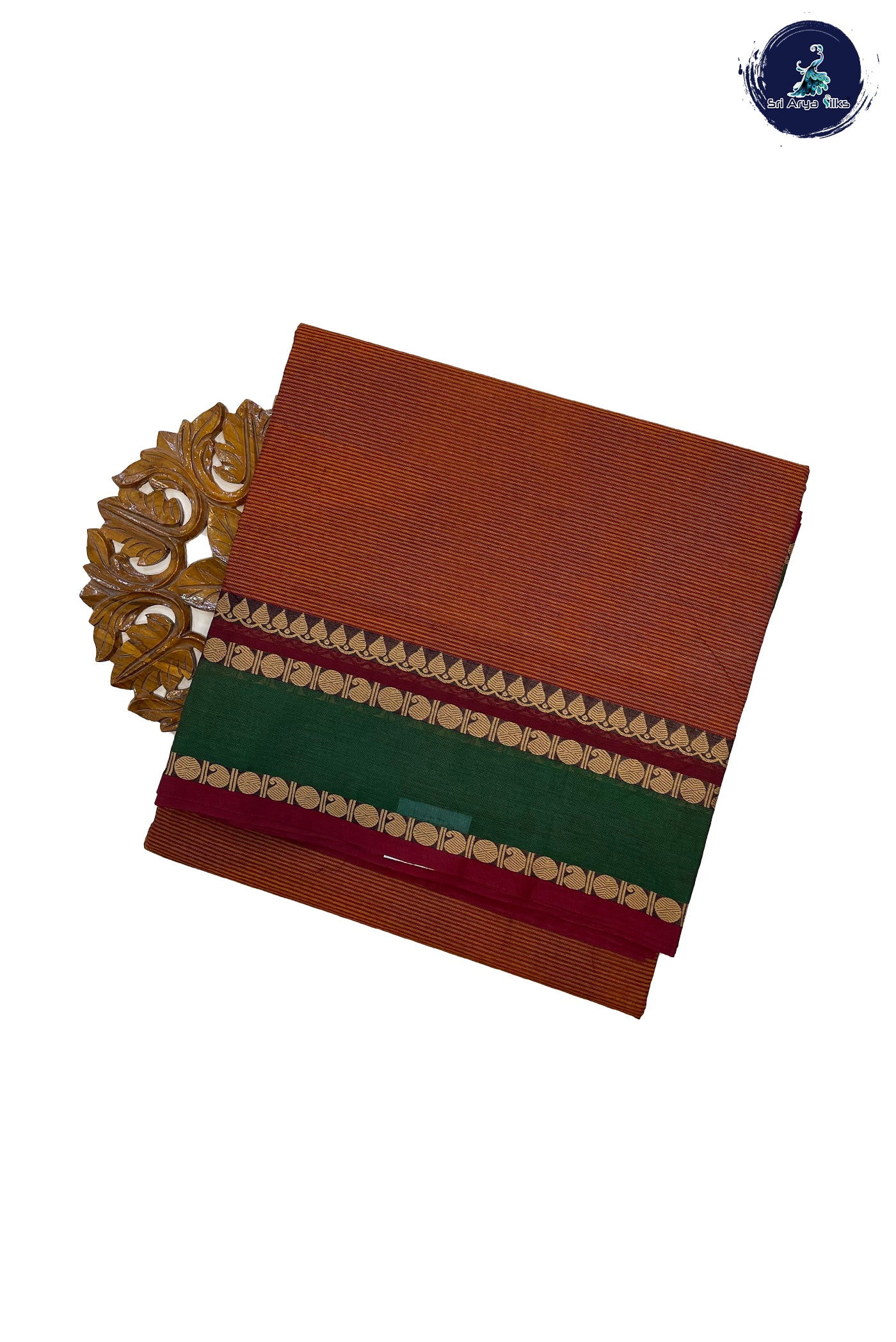 Maroon Madisar Cotton Saree With Stripes Pattern
