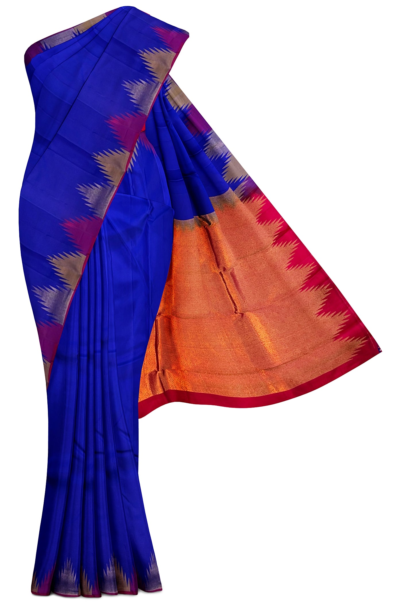 MS Blue Light Weight Silk Saree With Plain Pattern