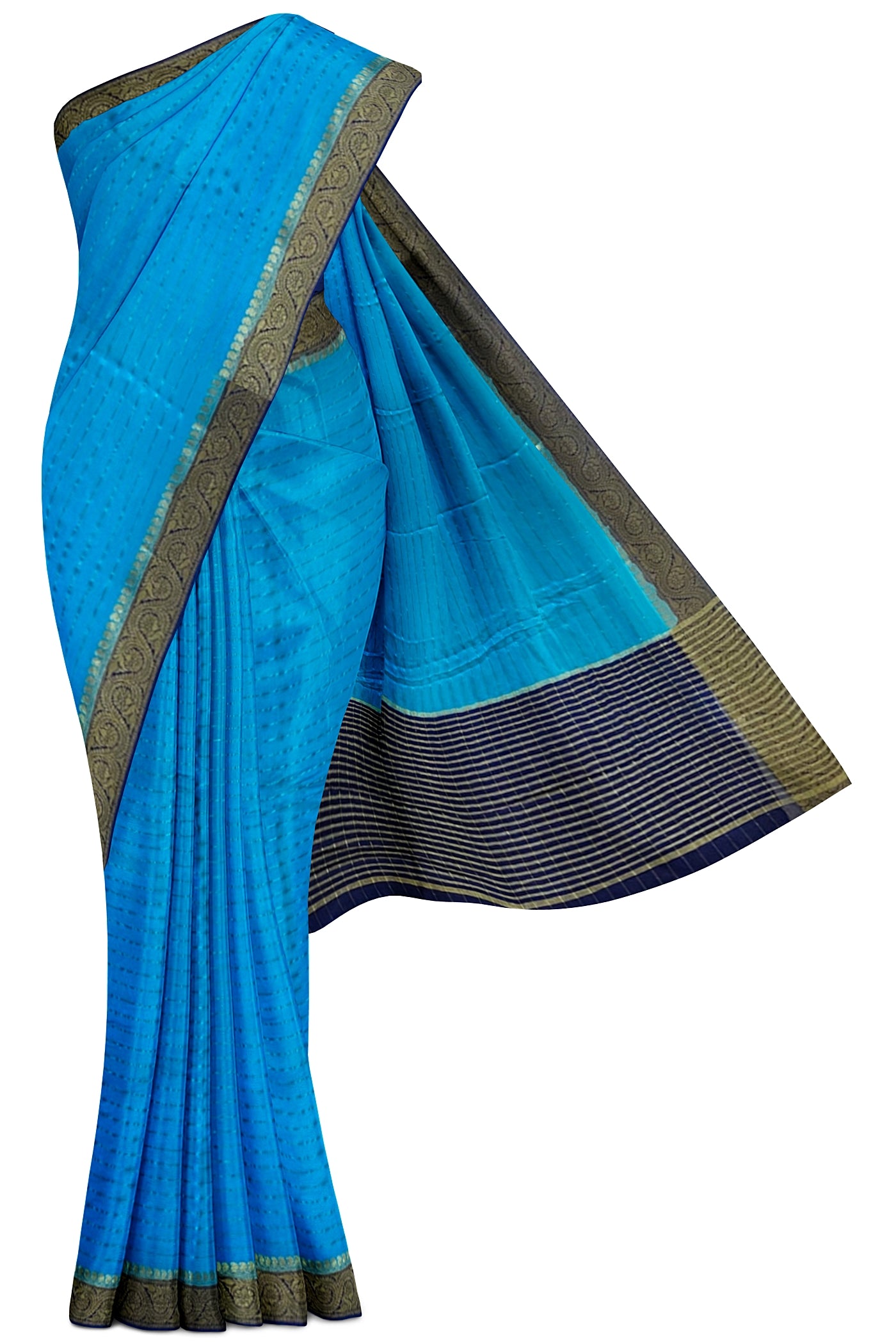 Sky Blue and Navy Blue Semi Georgette Saree