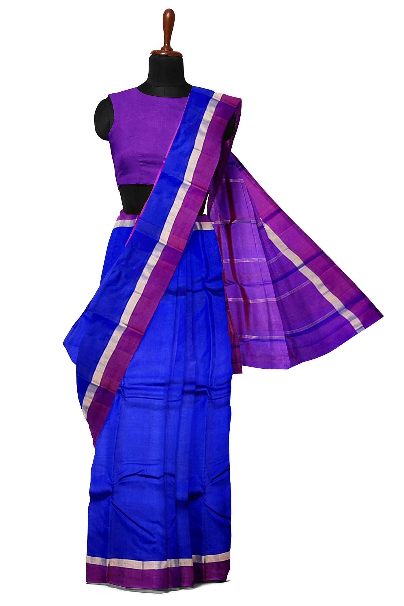 Royal Blue Light Weight Silk Saree With Plain Pattern