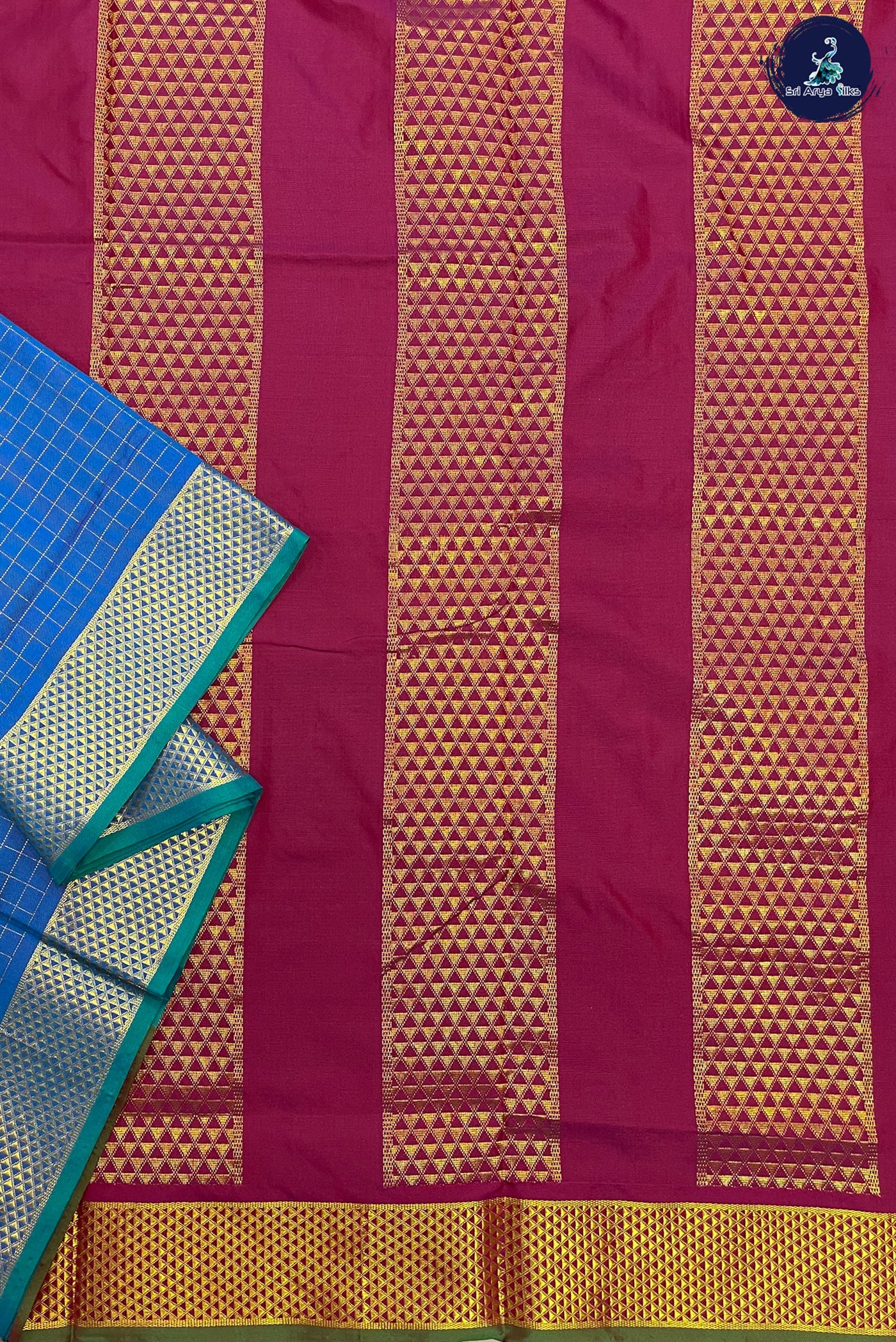 Greyish Blue Madisar Semi Silk Saree With Zari Checked Pattern