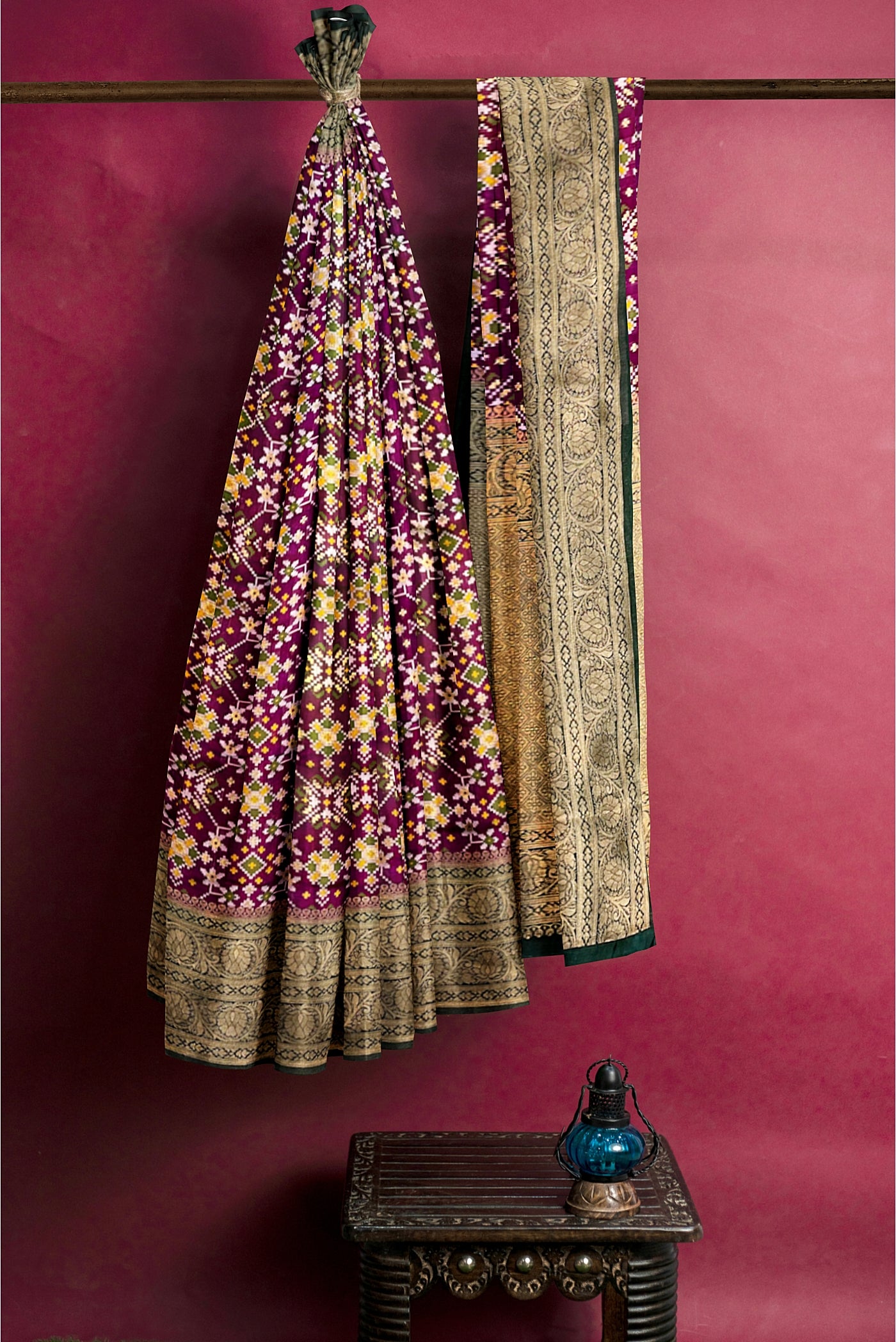 Purple Semi Banarasi Saree With Zari Buttas Pattern
