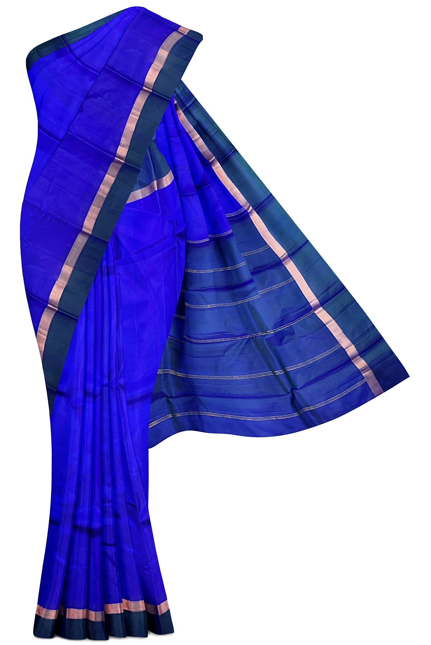 MS Blue Light Weight Silk Saree With Plain Pattern