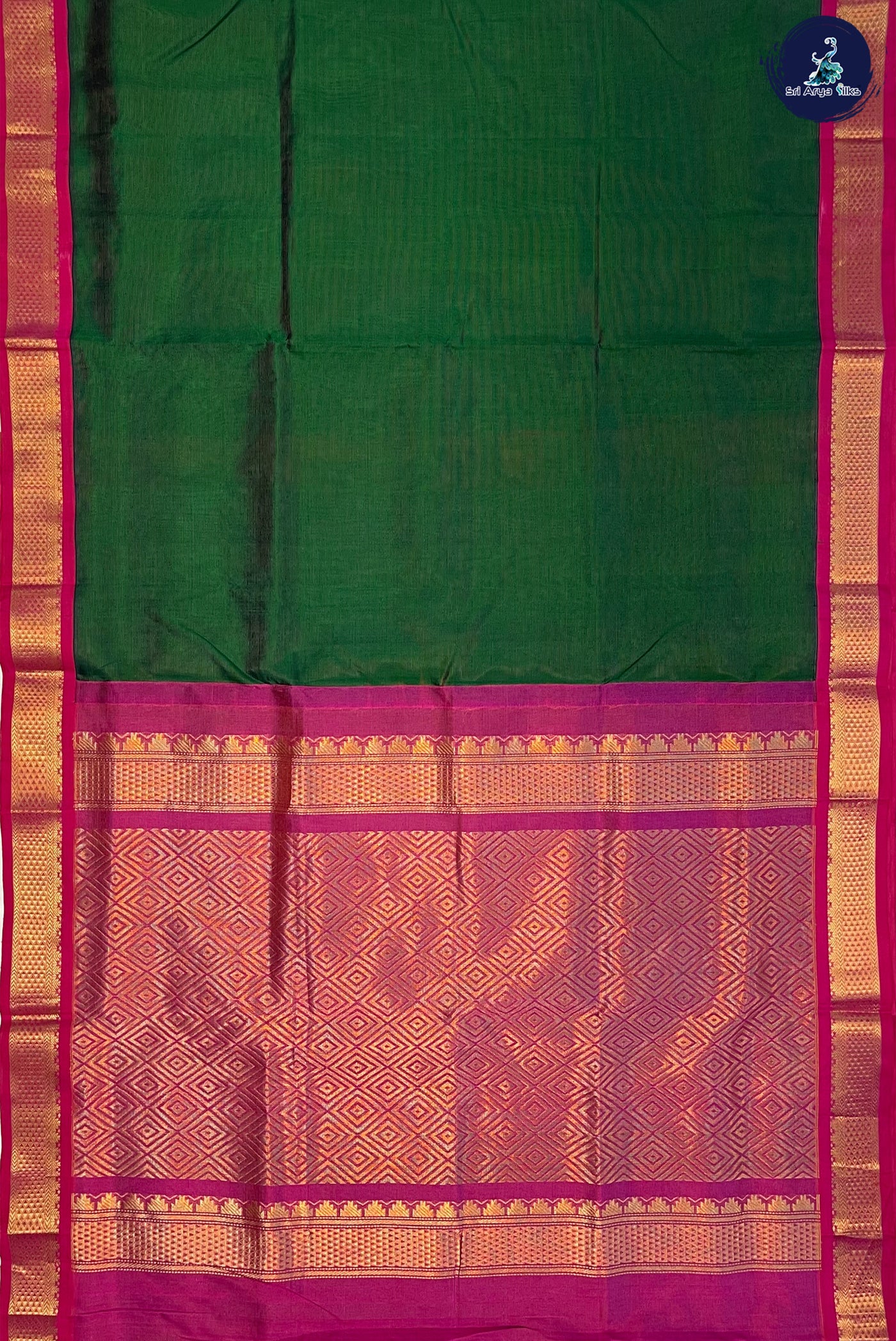 Green Vaira Oosi Saree With Vaira Oosi Pattern