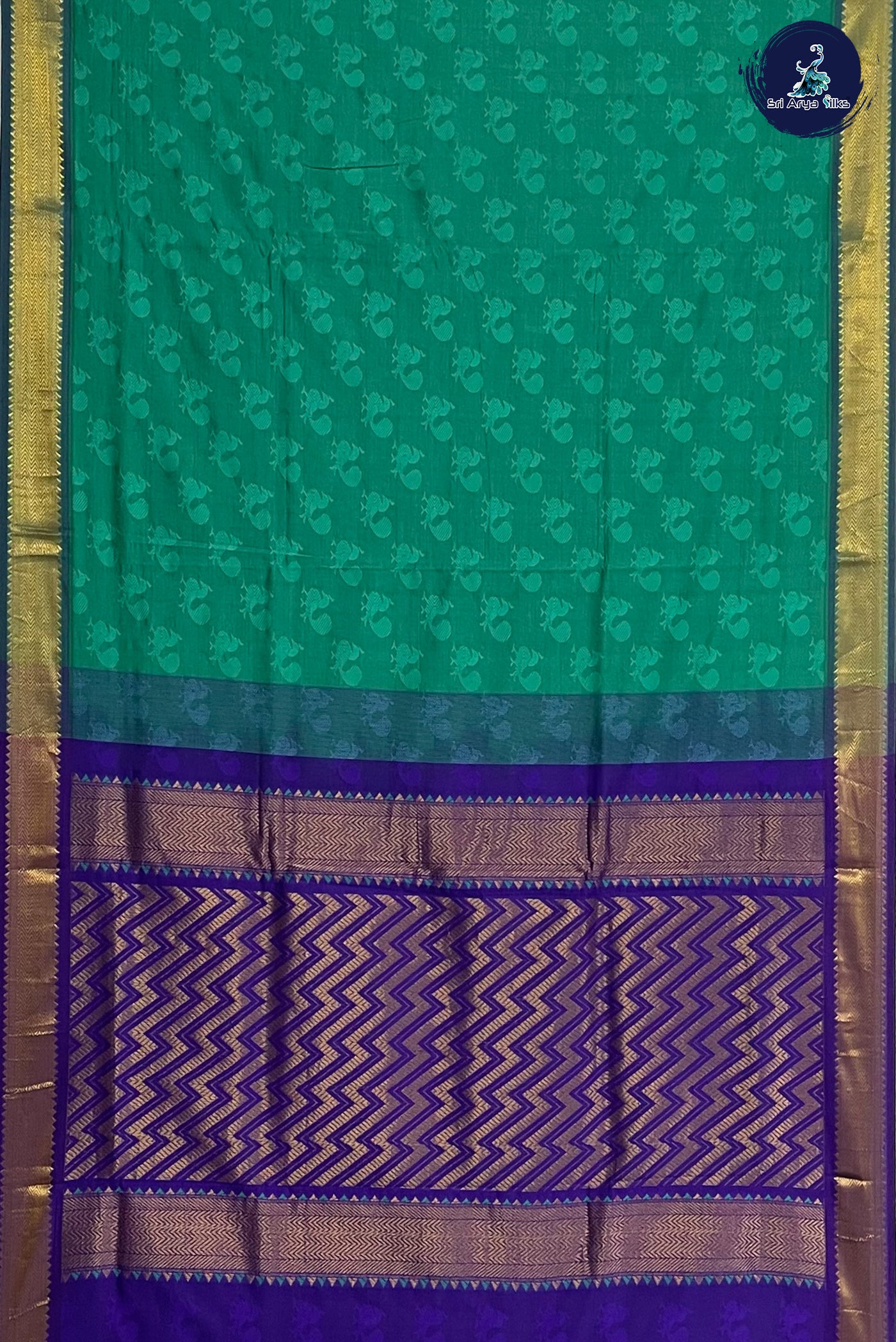 Sea Green Madisar Semi Silk Cotton Saree With Embossed Pattern