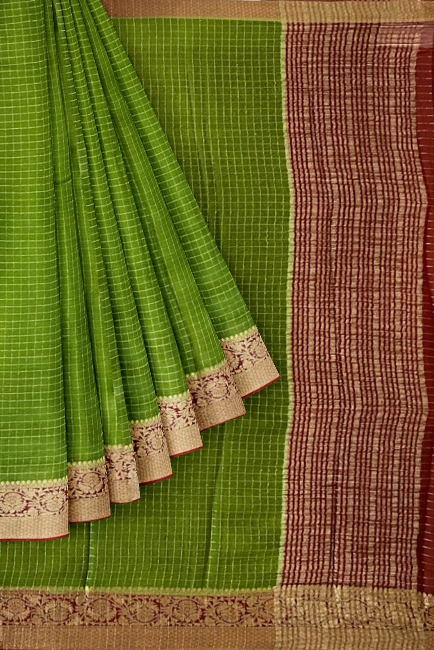 Mehendi Green Georgette Banarasi Saree With Zari Checked Pattern